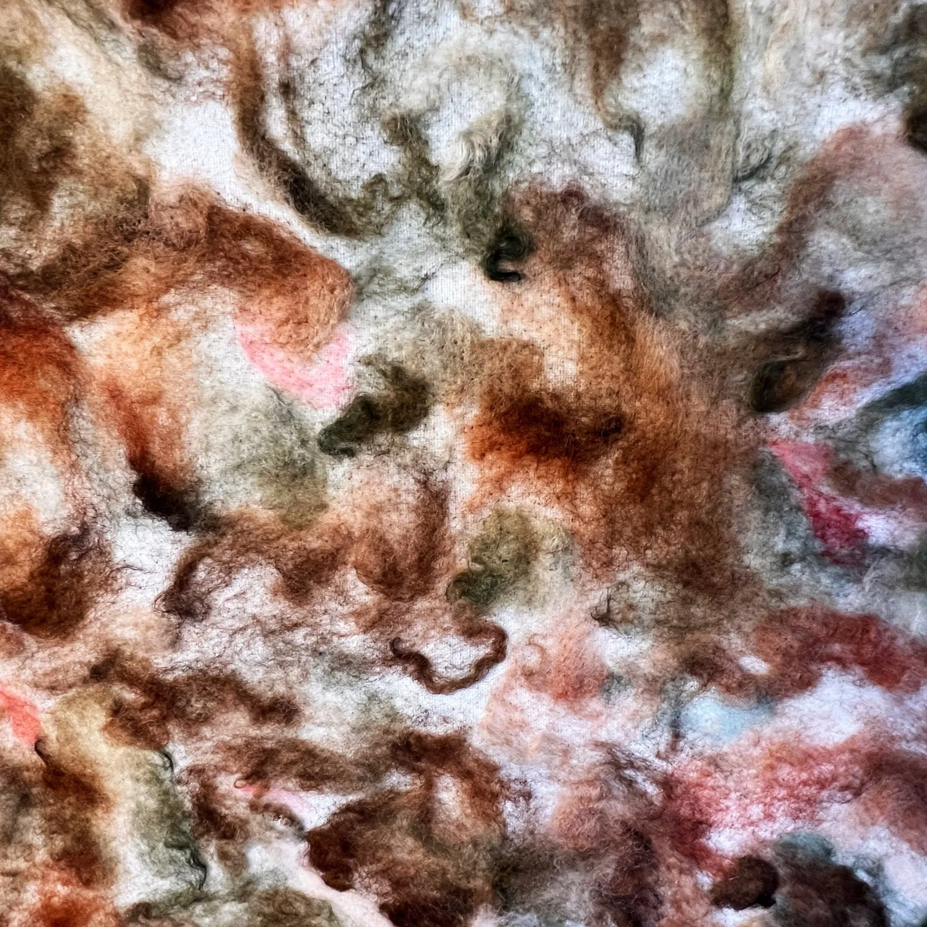 wool pillow panel with rust and army green colors