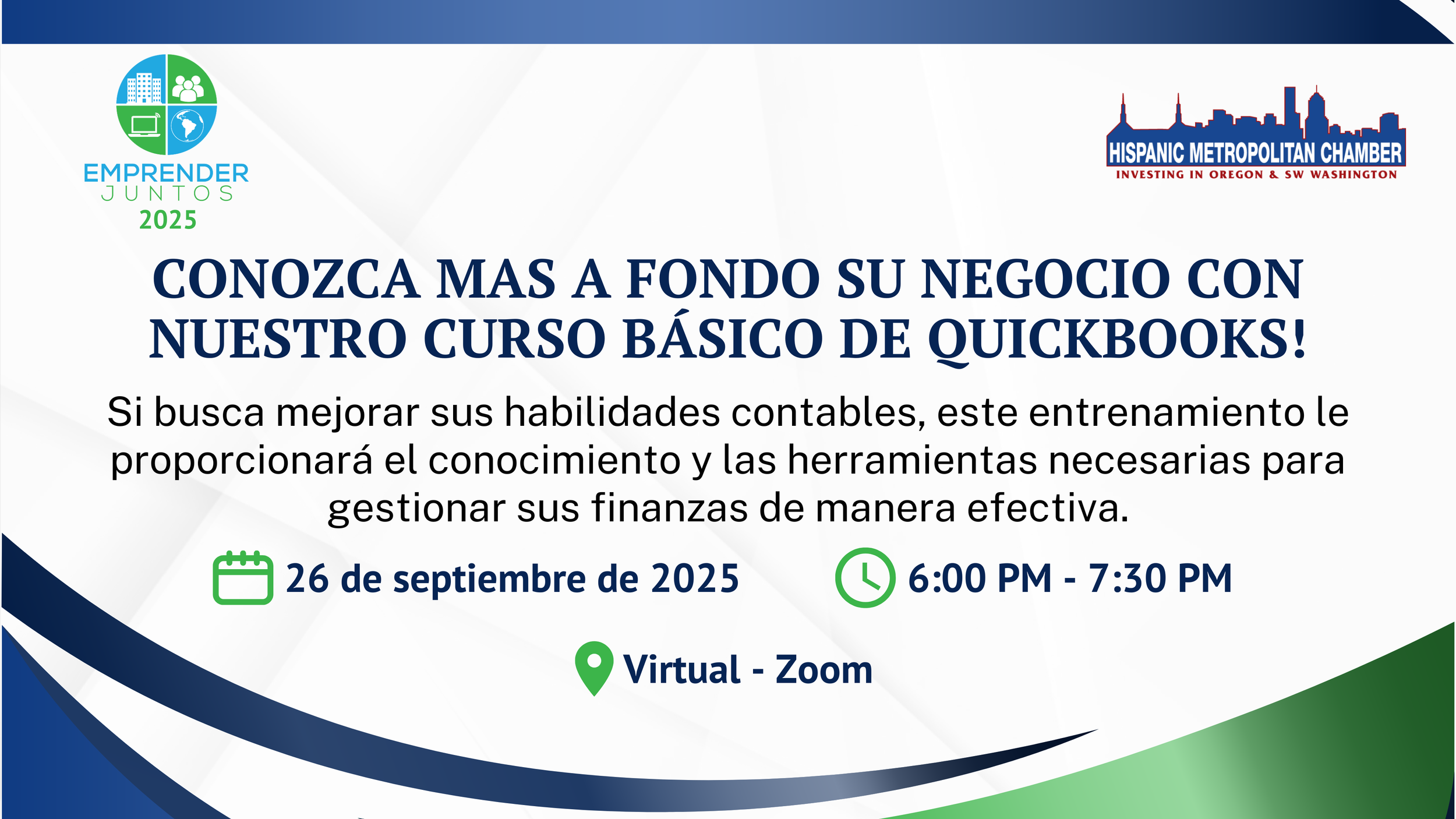Emprender Juntos: Conozca mas a fondo su Negocio con Nuestro Curso Básico de QuickBooks!