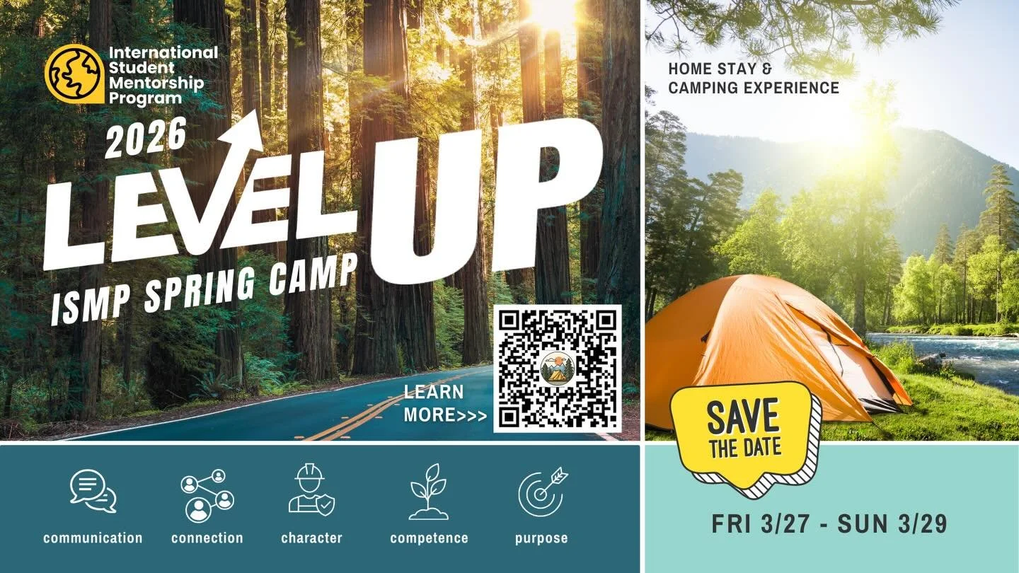 Get ready for spring break! Signup on the link in bio for our ISMP Level Up Camp, where you&rsquo;ll get to choose workshops, attend plenaries on growth🌱, meet other international students👋 and mentors from Northern California and learn the basics 