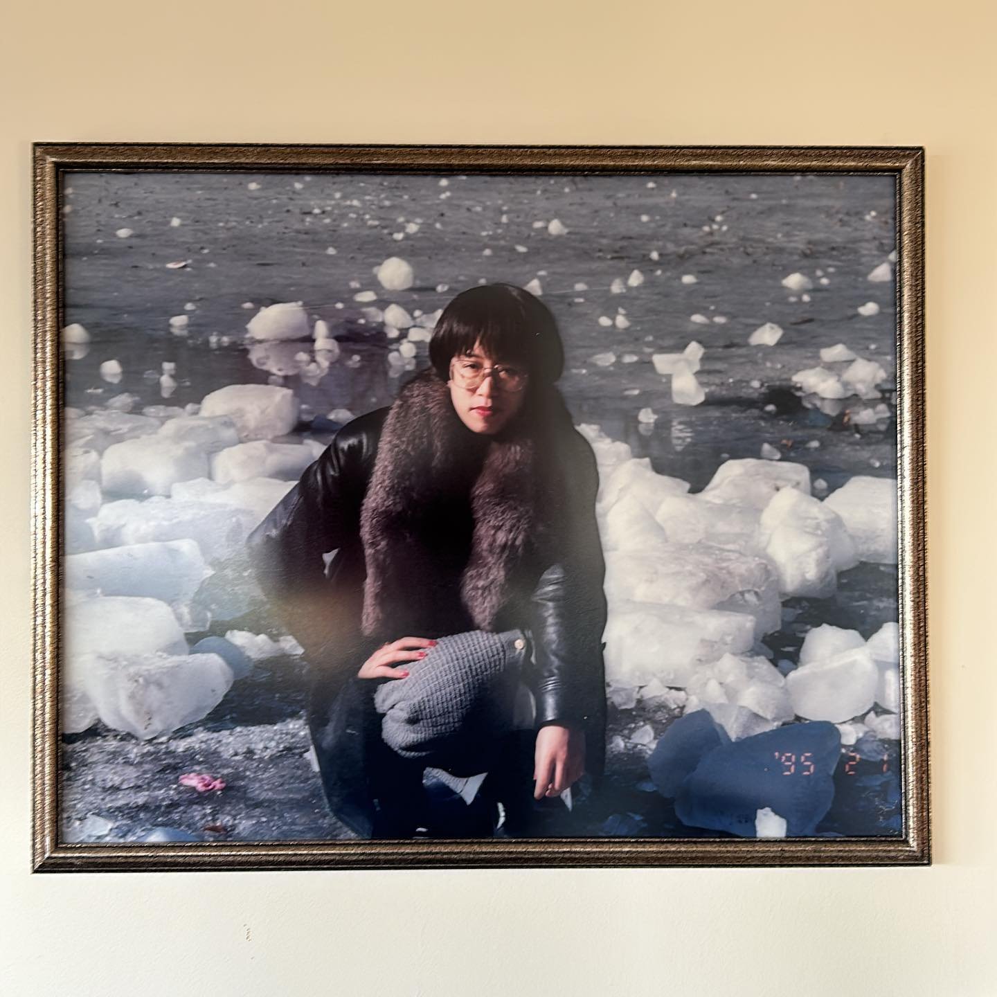 小草self-portrait, on a frozen lake in Beijing 1995. I love this photo of my Mum, I wear this leather jacket all the time