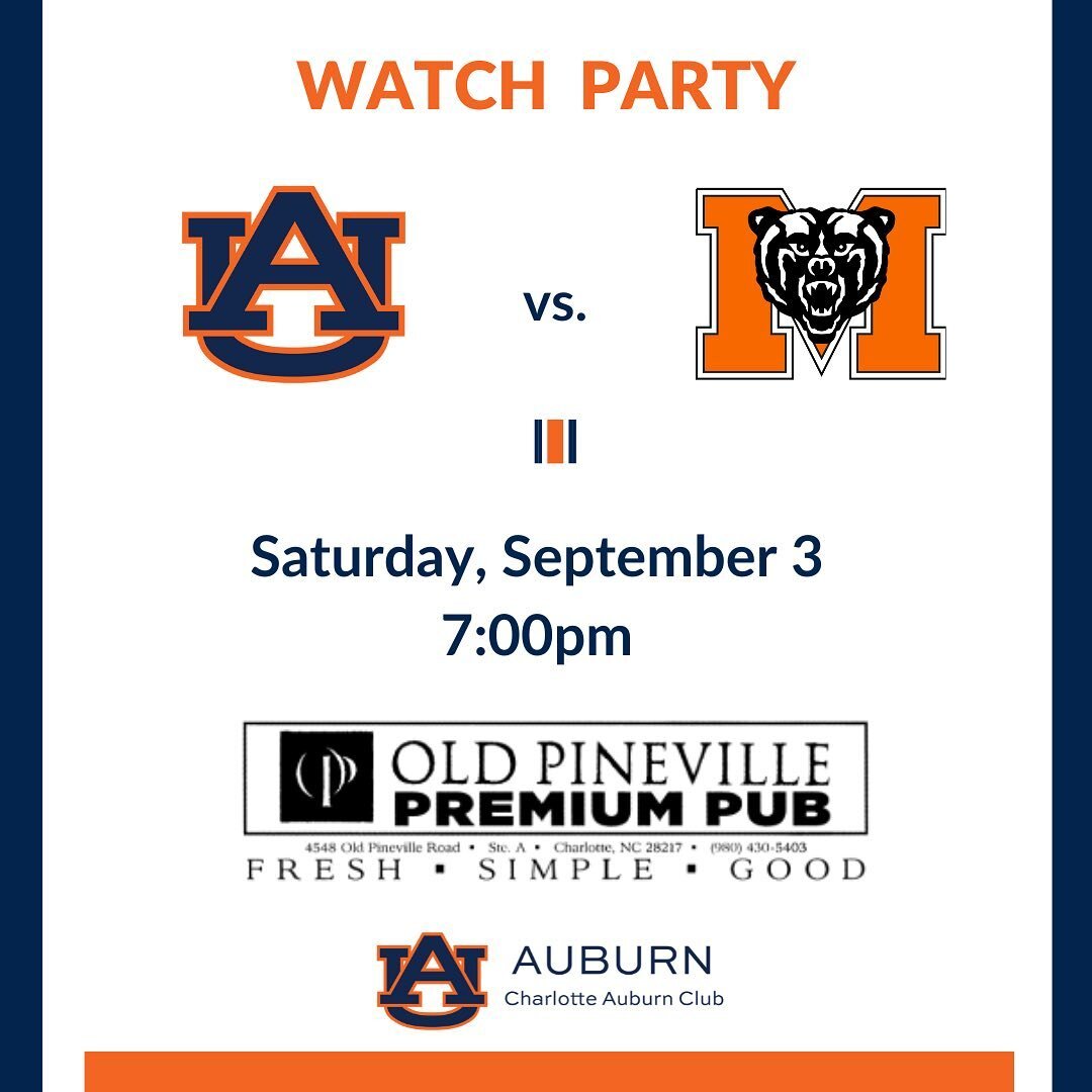 It&rsquo;s that time&hellip; Football is back! And we&rsquo;ll be at @oldpinevillepub all season long. Join us inside this week as we take on the Mercer Bears. #WarEagle Games are more fun with the #AuburnFamily!

#AuburnCharlotte #CLTFun #GameWatch 