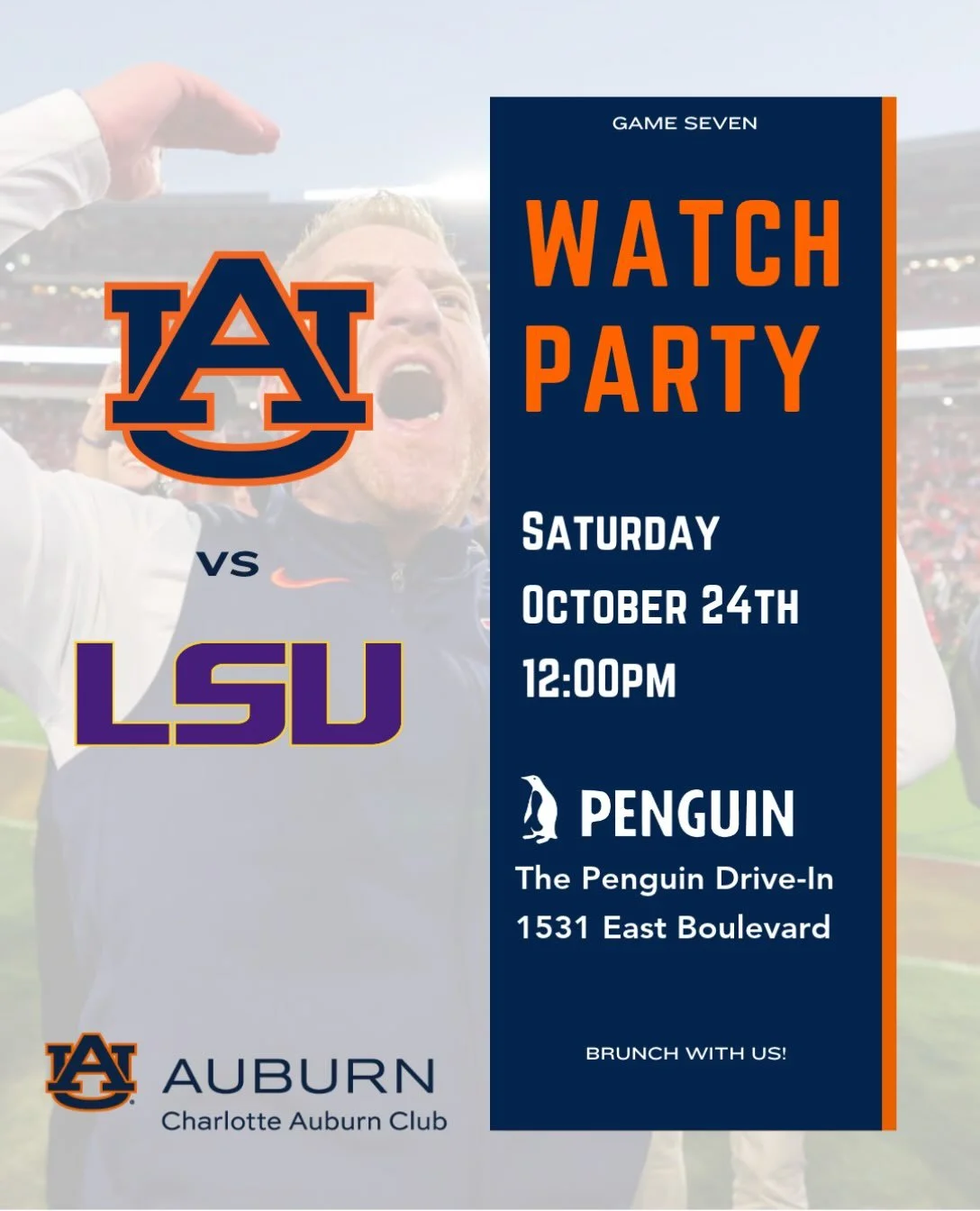 Reset button hit! Time to get back to business! Come join us at @thepenguinclt as we cheer on our Tigers at home vs the Faux Tigers! We&rsquo;ll have brunch and lunch and all the drinks. With the sound ON! We got loud and rowdy last week so let&rsquo