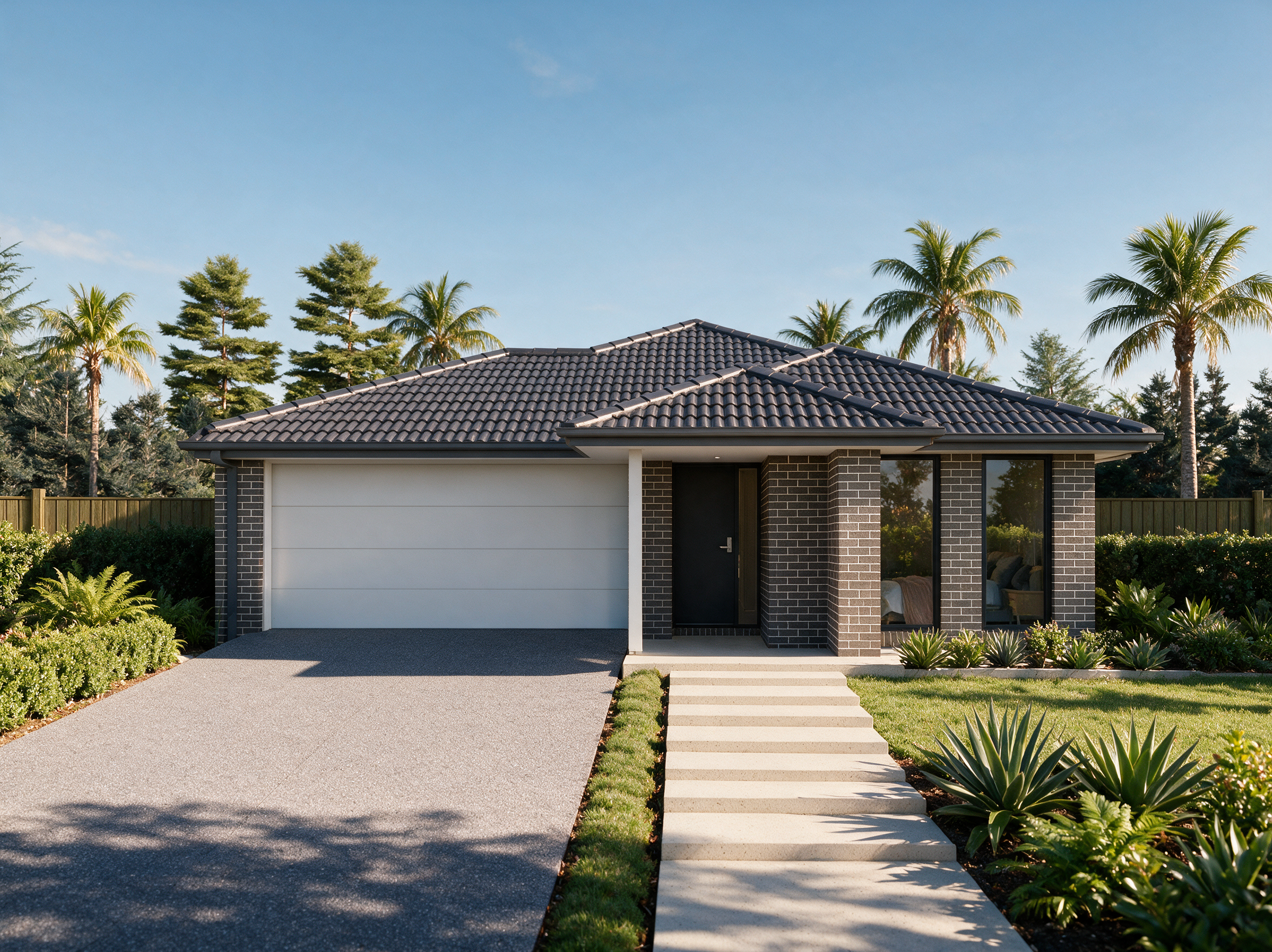 3D architectural visualisation of a contemporary single-storey home designed for residential property marketing.