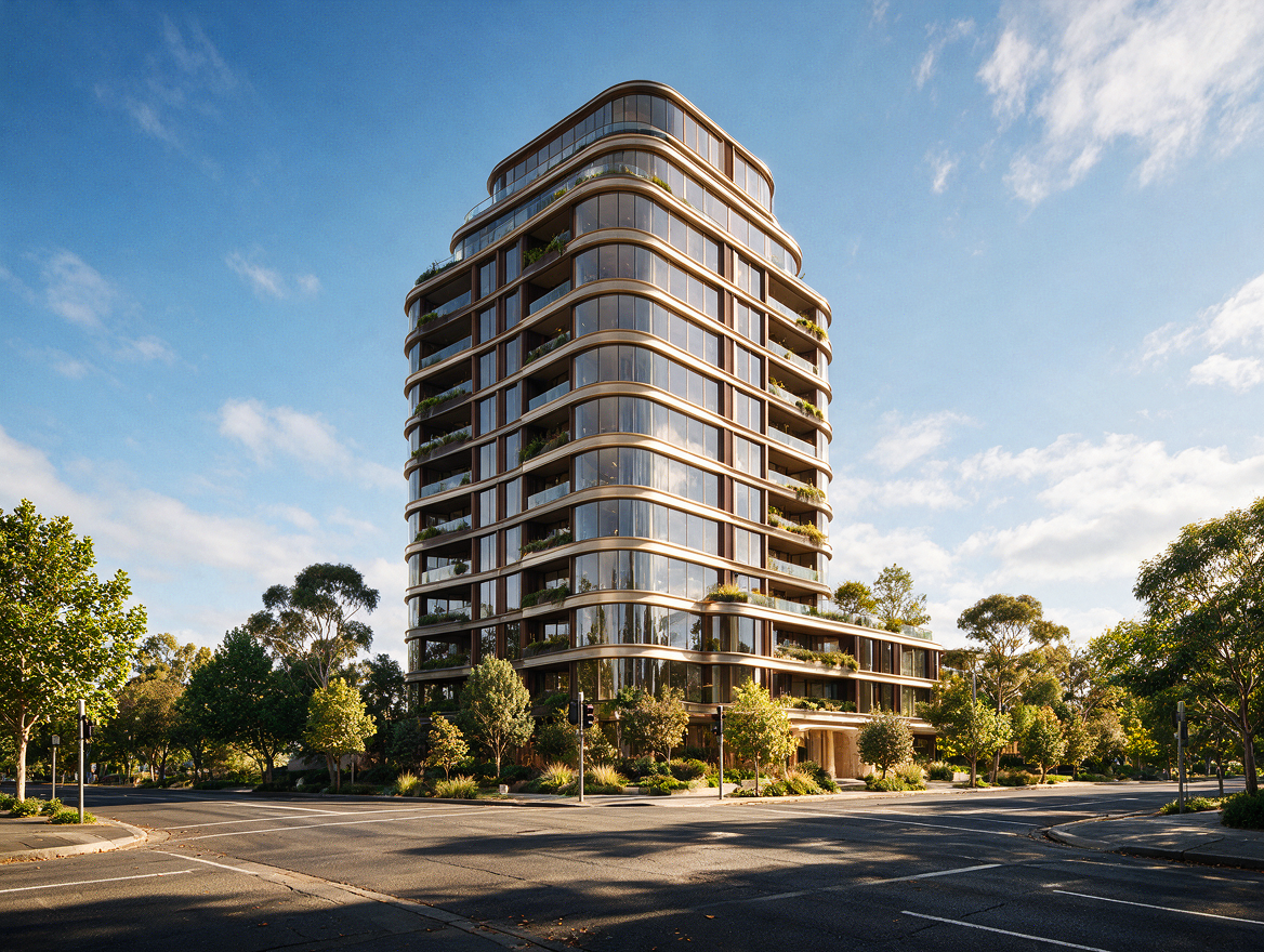 437 St Kilda Road luxury apartment building in Melbourne with contemporary architectural design and landscaped streetscape.