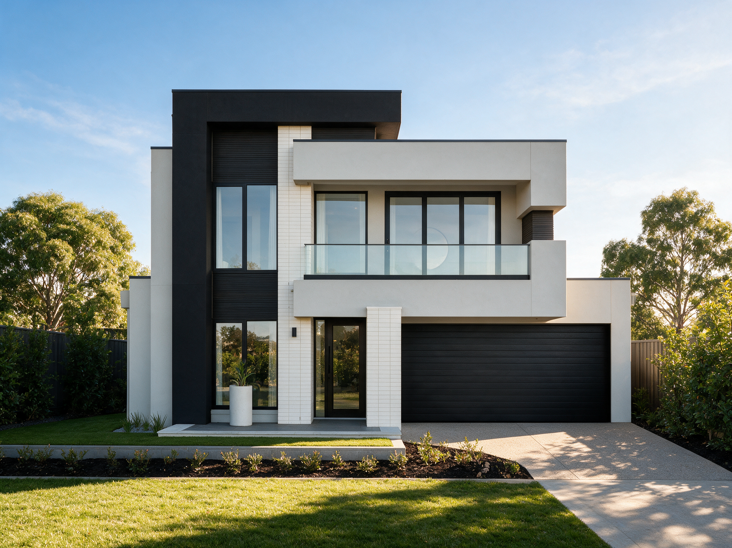 Photorealistic 3D architectural rendering of a contemporary luxury house with modern façade and premium exterior finishes.