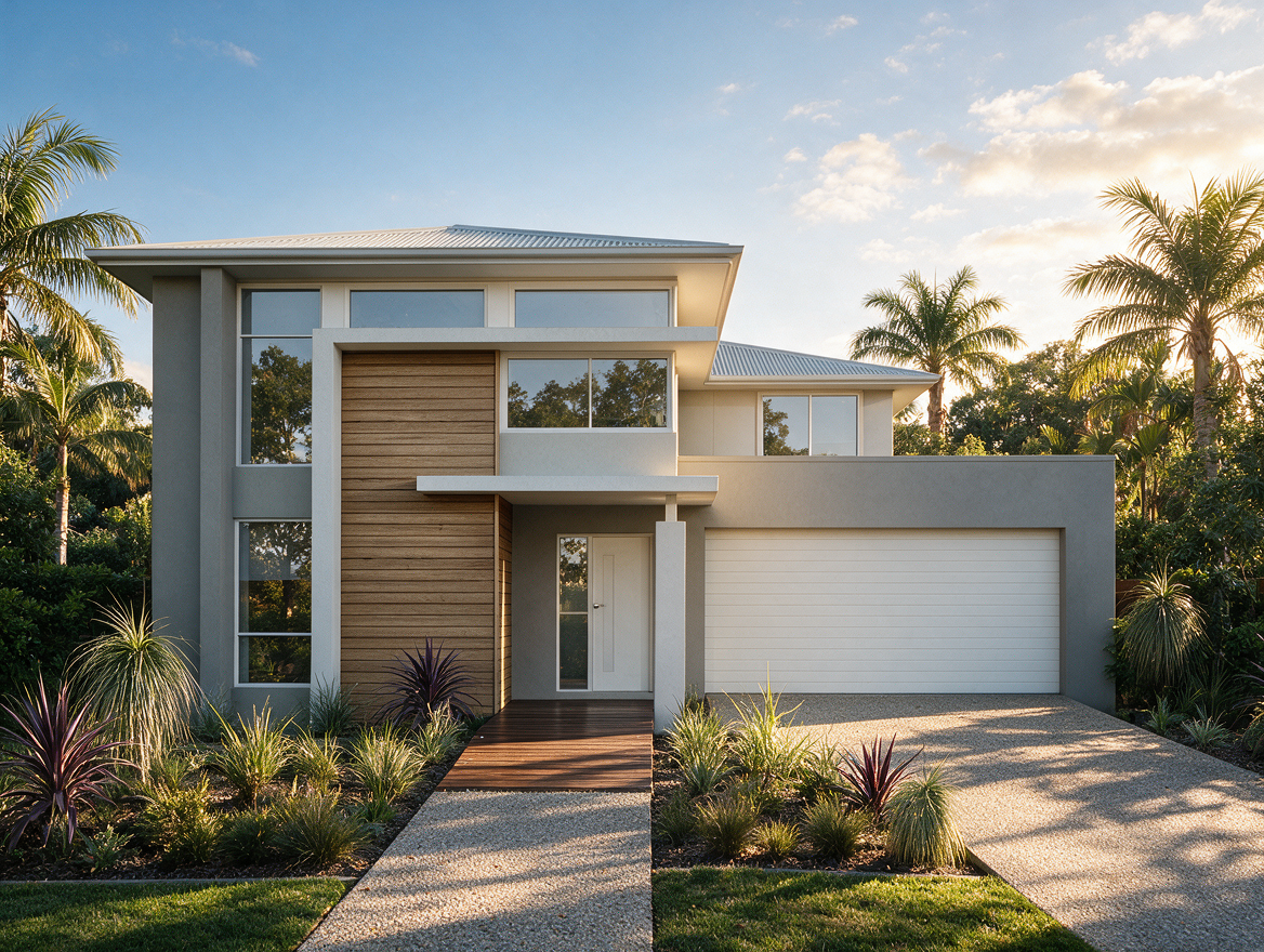 Photorealistic residential 3D rendering of a contemporary luxury home with elegant entrance and modern façade.