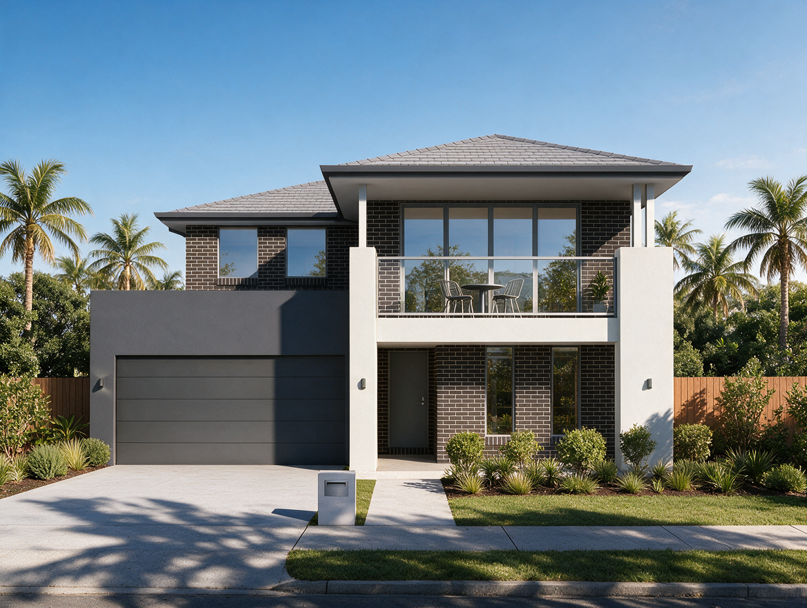 Luxury two-storey house architectural visualisation featuring modern design and premium exterior materials.