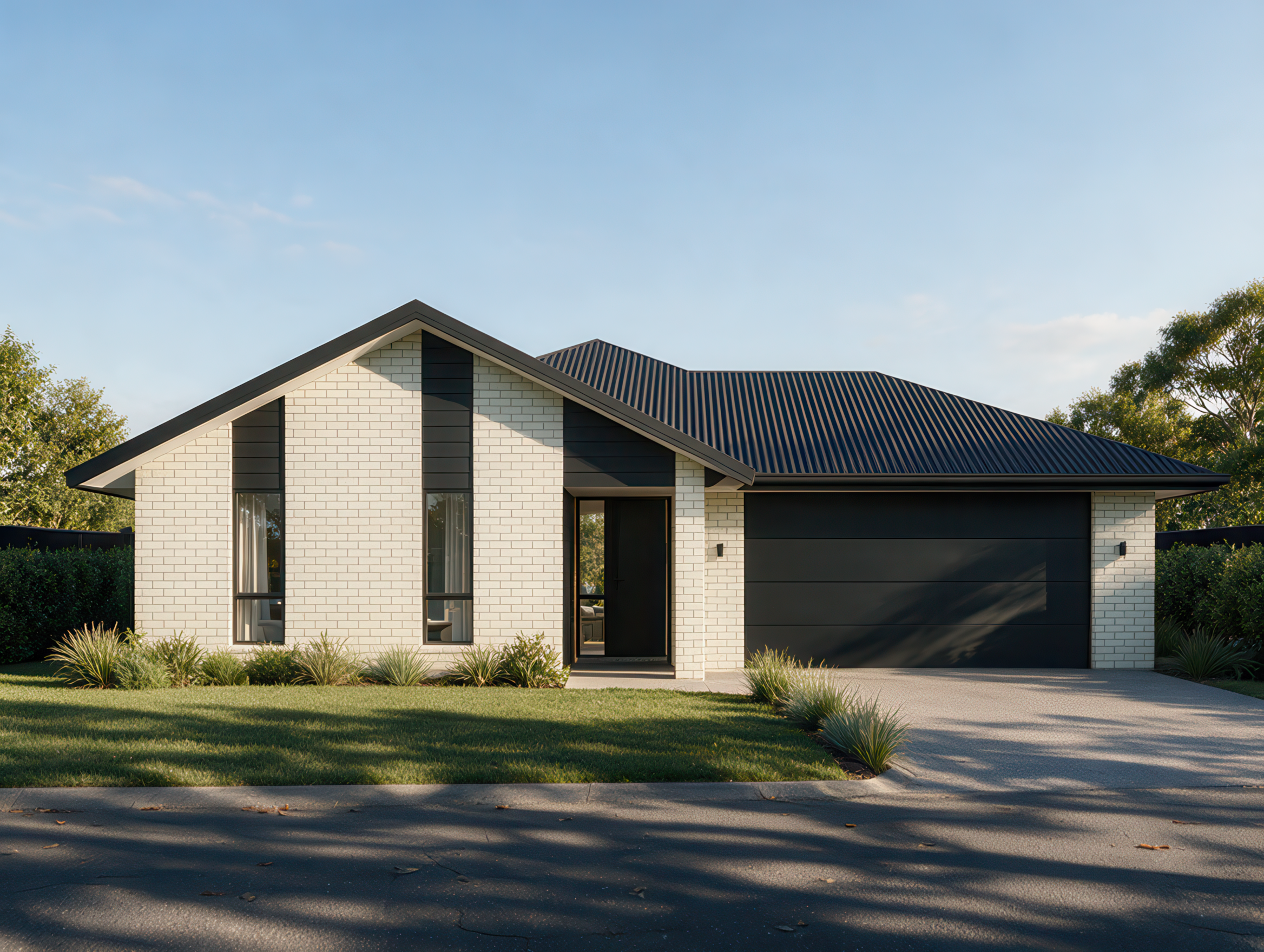 Photorealistic architectural CGI of a modern family residence with clean lines and premium materials.