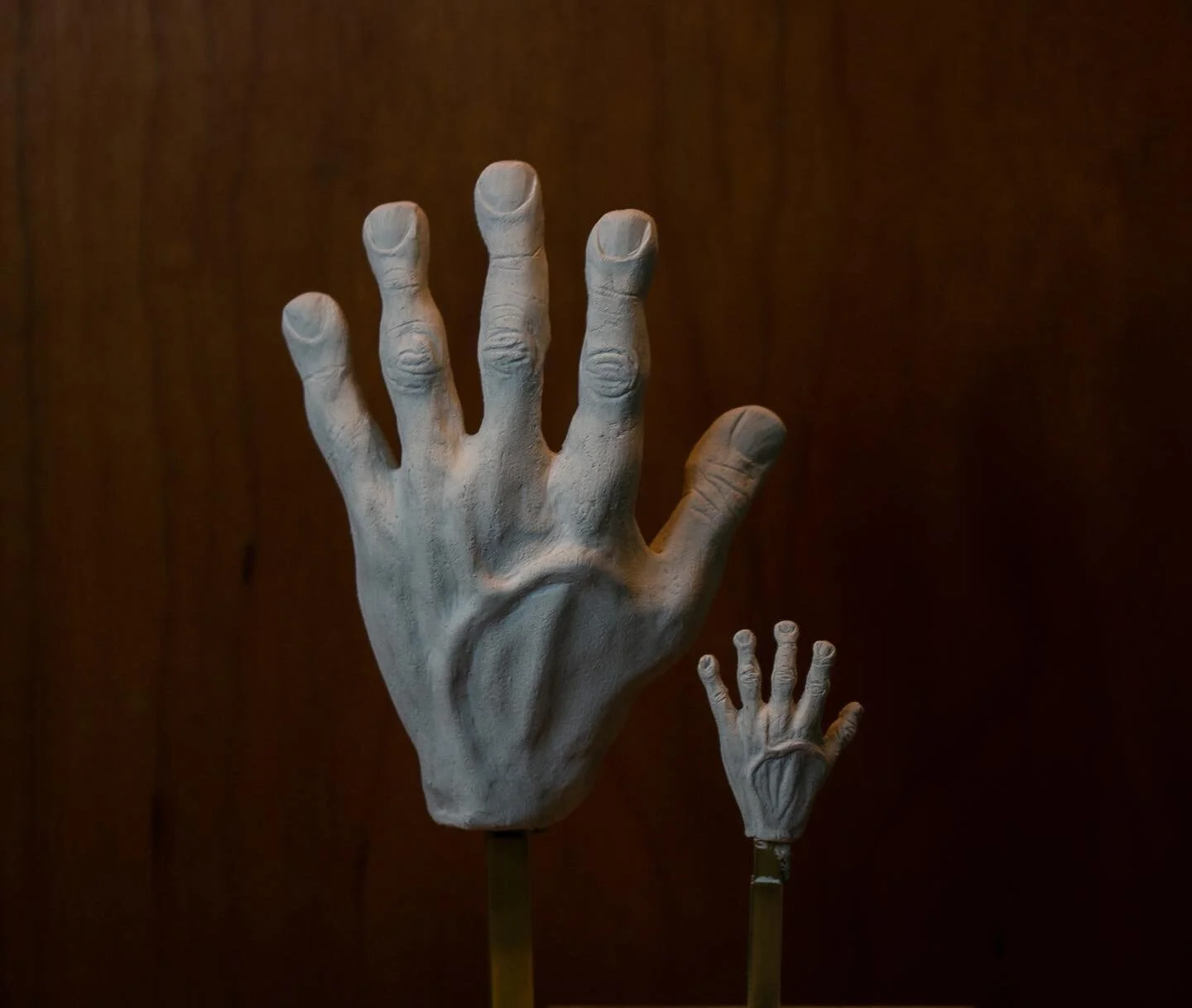 Knobbly 1:2 and 1:6 identical(ish) hands. 

Sculpted at home over one week for our final @nftsmodelmaking module of the year. 

#miniature #puppethands #armature #sculpting