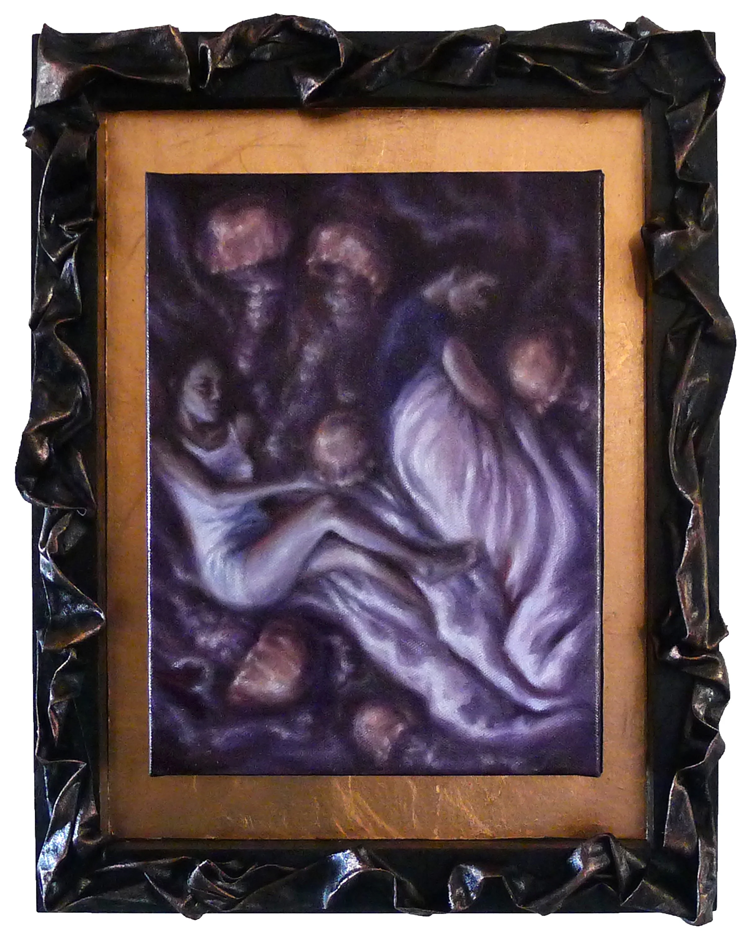Entanglement, oil on canvas, hardened fabric and metallic foils, 14 x 18 inches