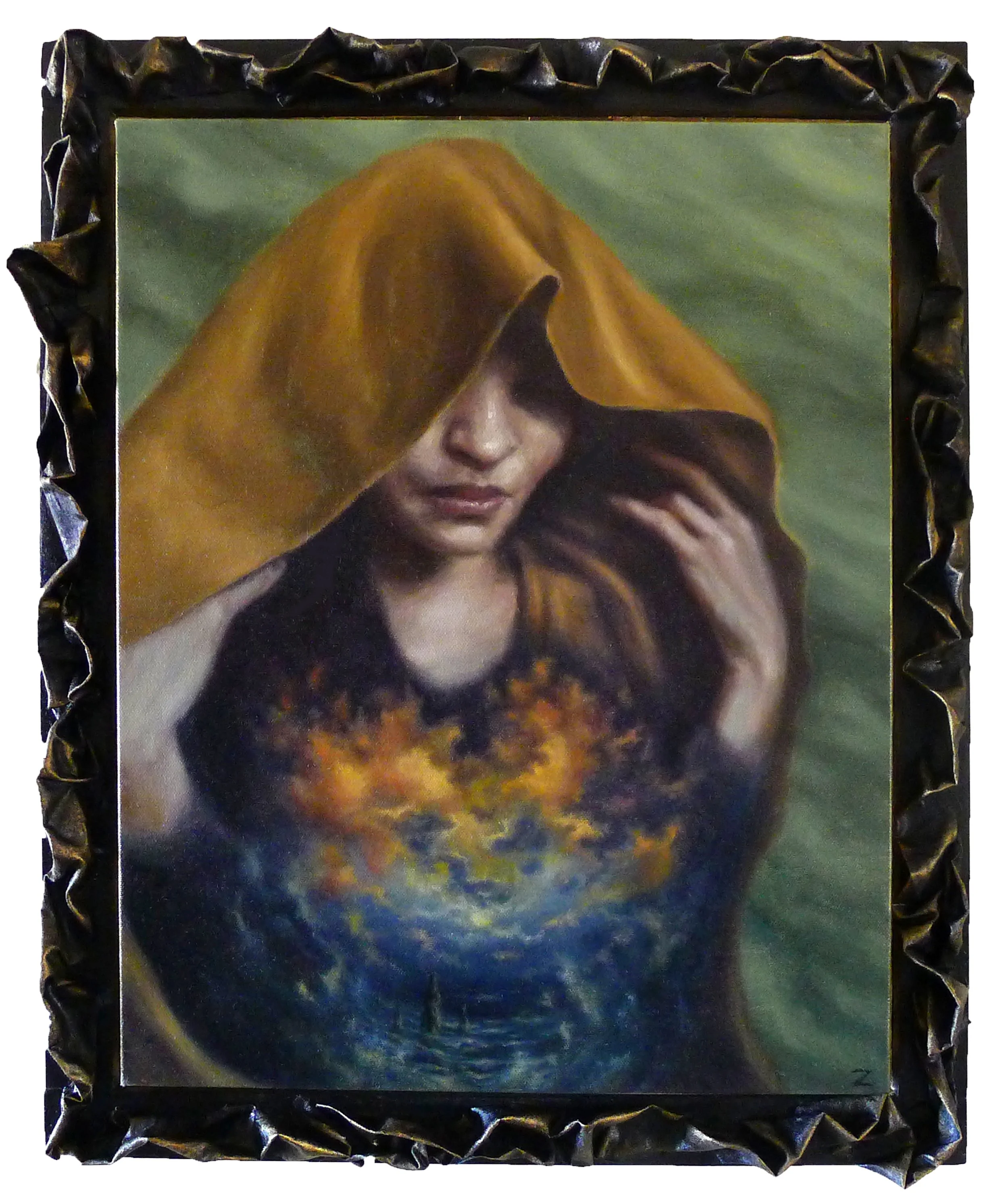 Private Storm, oil on canvas, hardened fabric and metallic foils, 24 x 30 inches