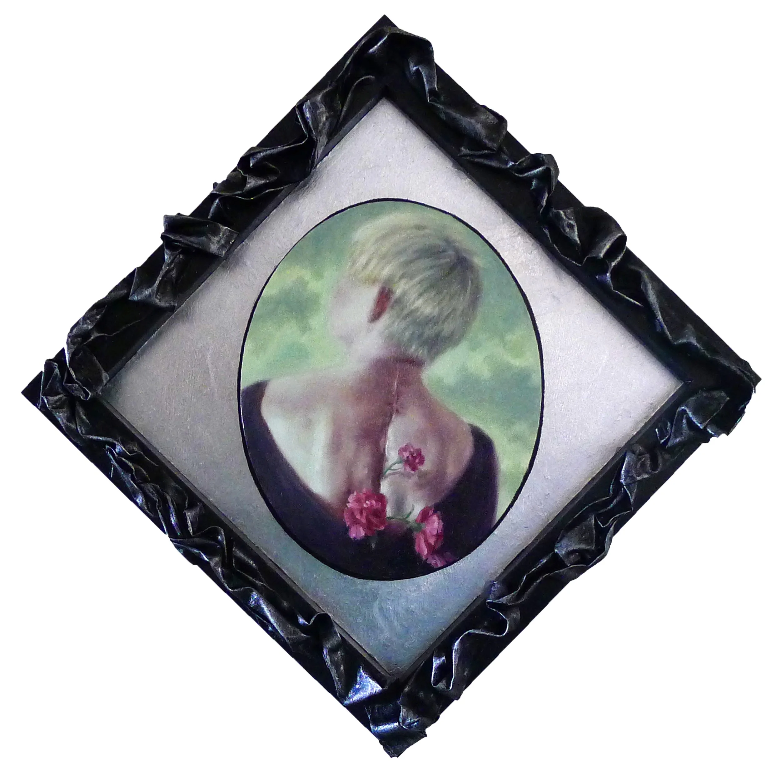 Scar Flowers, oil on canvas, hardened fabric and metallic foils, 20 x 20 inches