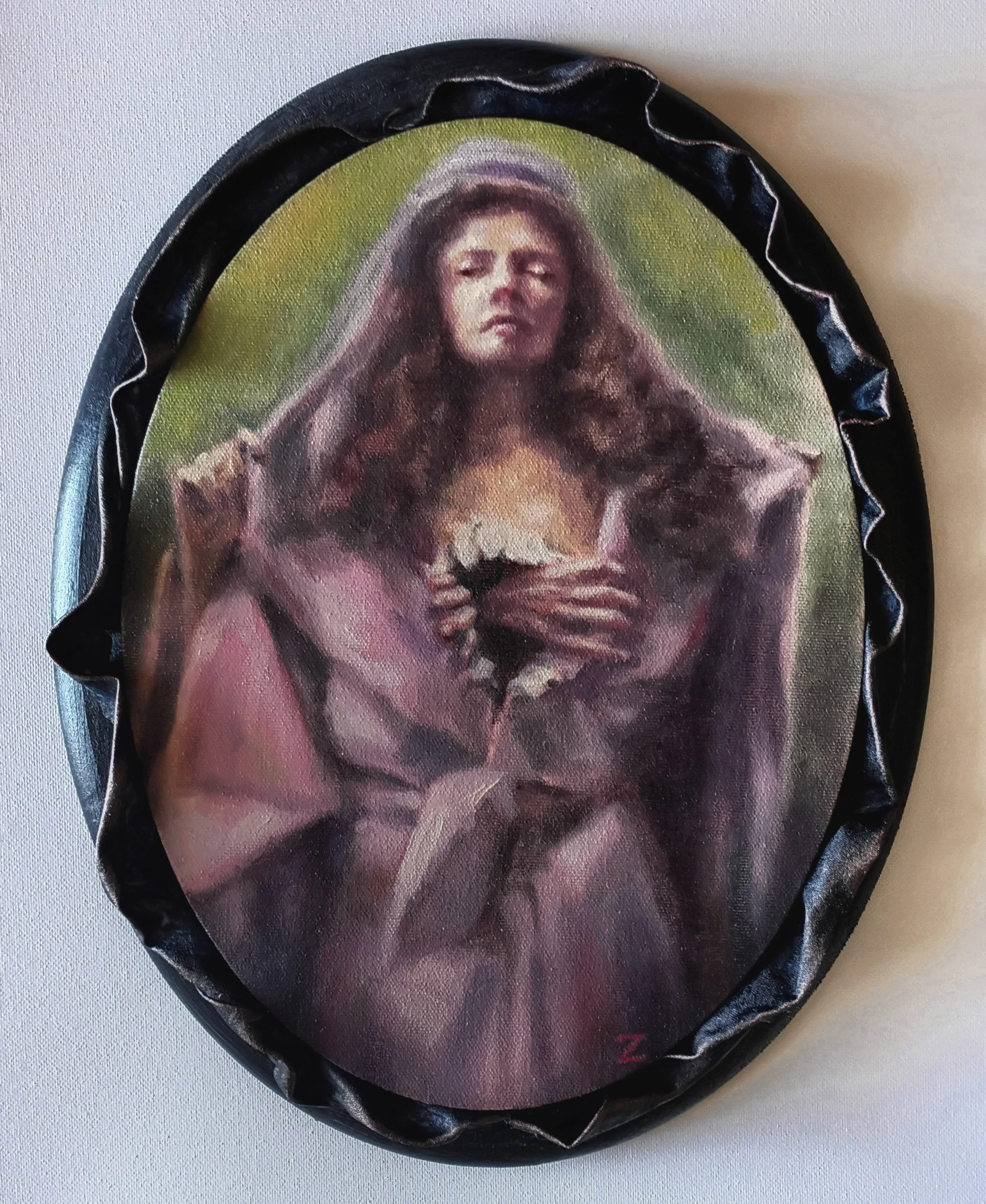 Entrant Unwilling, Oil & mixed media on canvas/wood panel, 11x14" oval