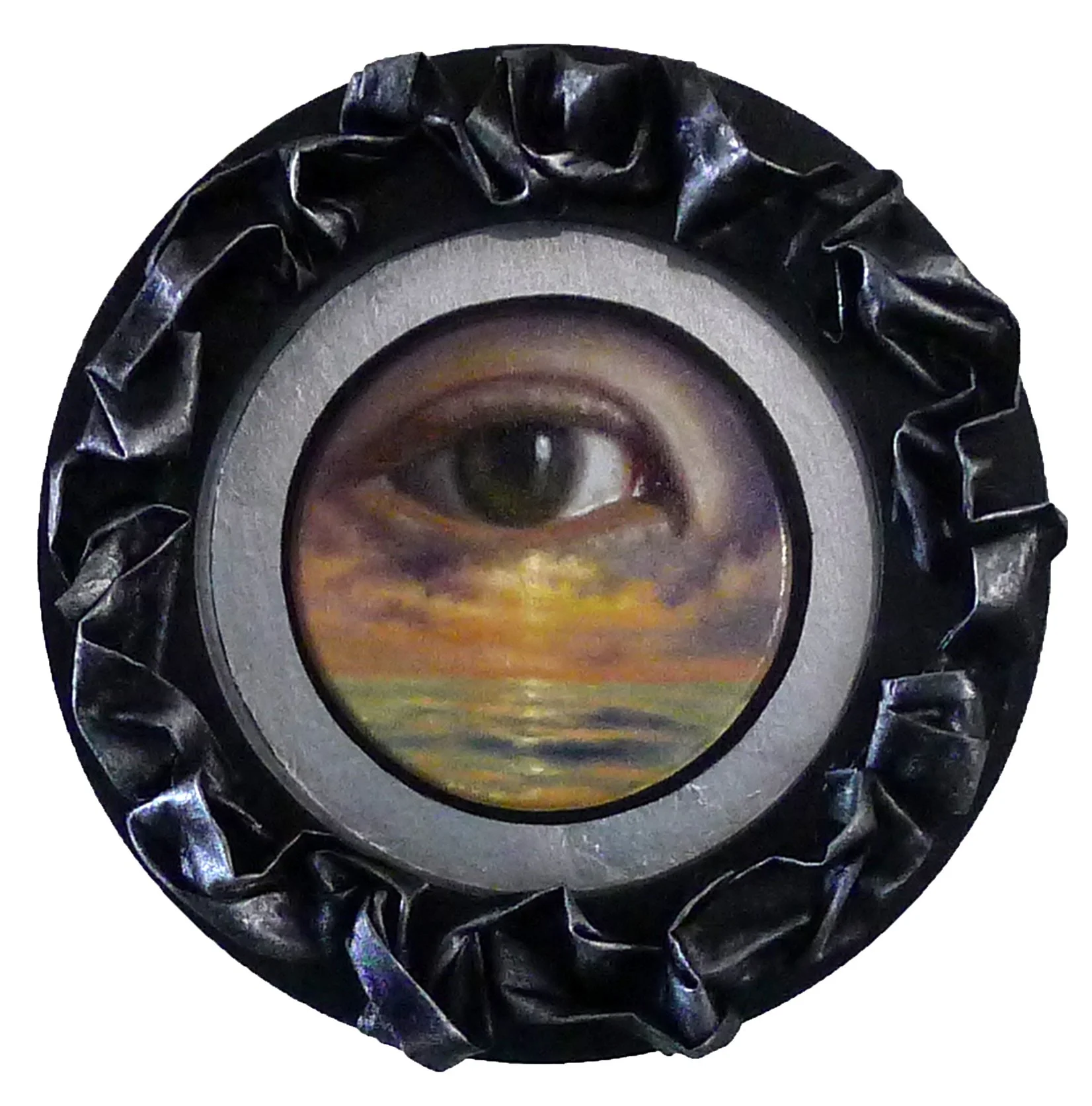 Melancholy Dreamin', oil on canvas, hardened fabric and metallic foils, 10 inches