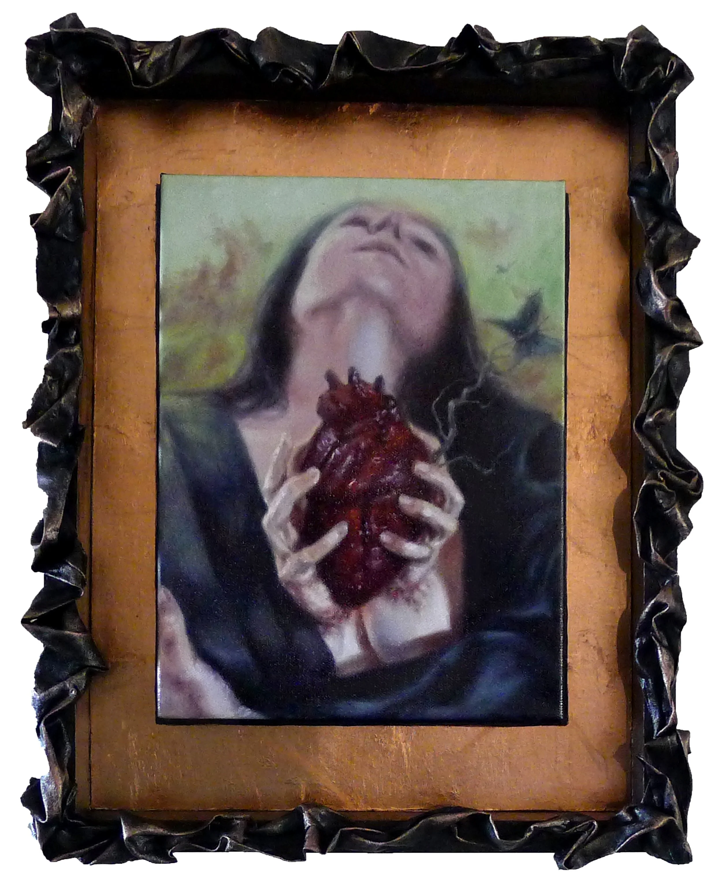 Inflammation, oil on canvas, hardened fabric and metallic foils, 14 x 18 inches