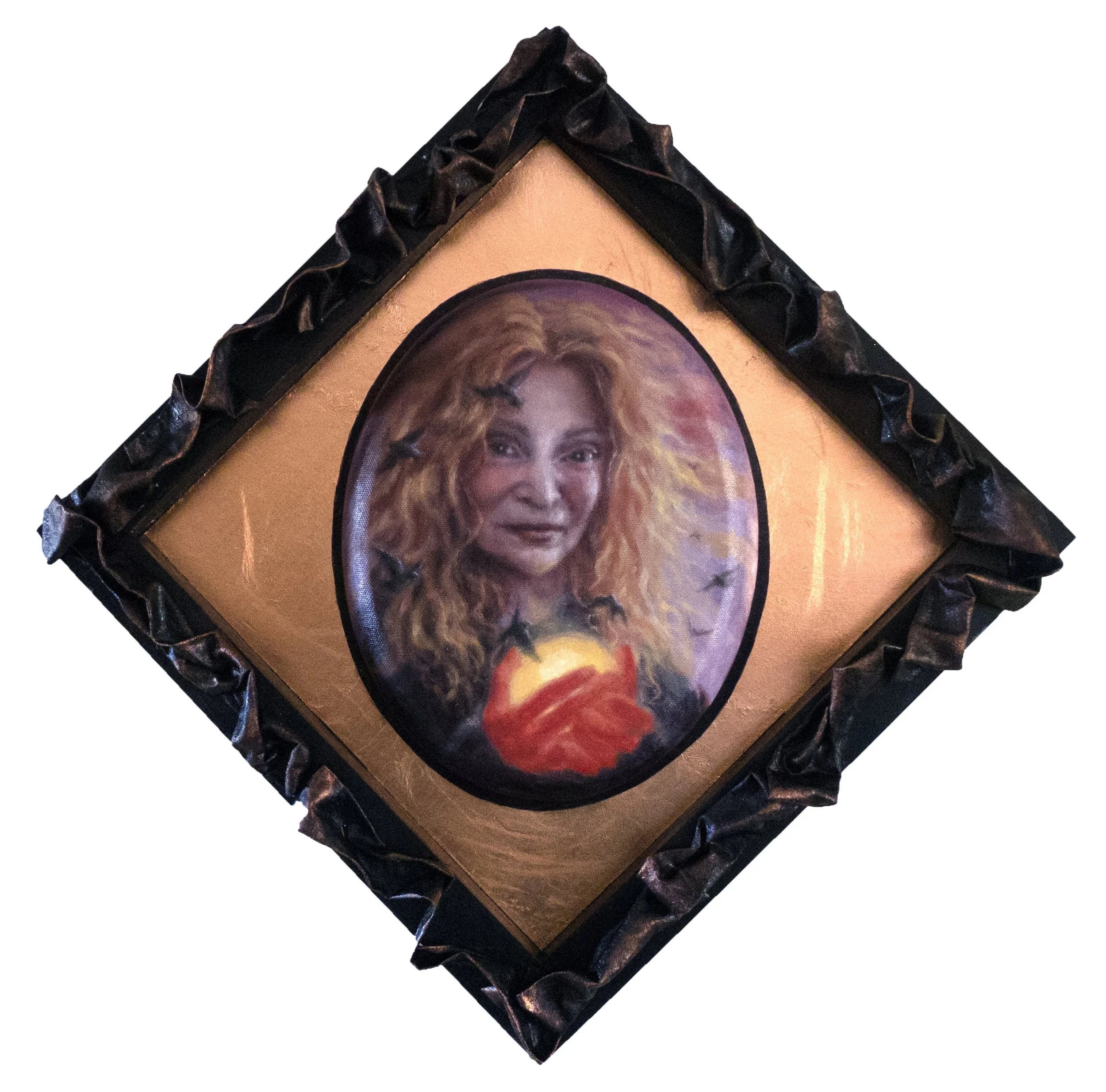 Illumine, oil on canvas, hardened fabric and metallic foils, 20 x 20 inches