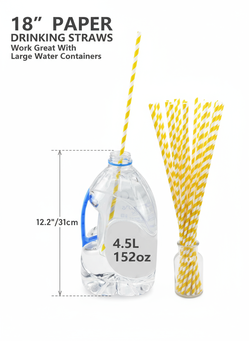 18 in Extra Long Paper Straws – 100× 6 mm Straws for Tall Glasses