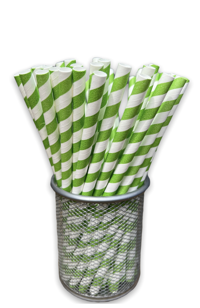 Green and White Paper Straw. Drinking Straw. Paper Straws Uk. 200mm x 6mm. 7.9 inch .png