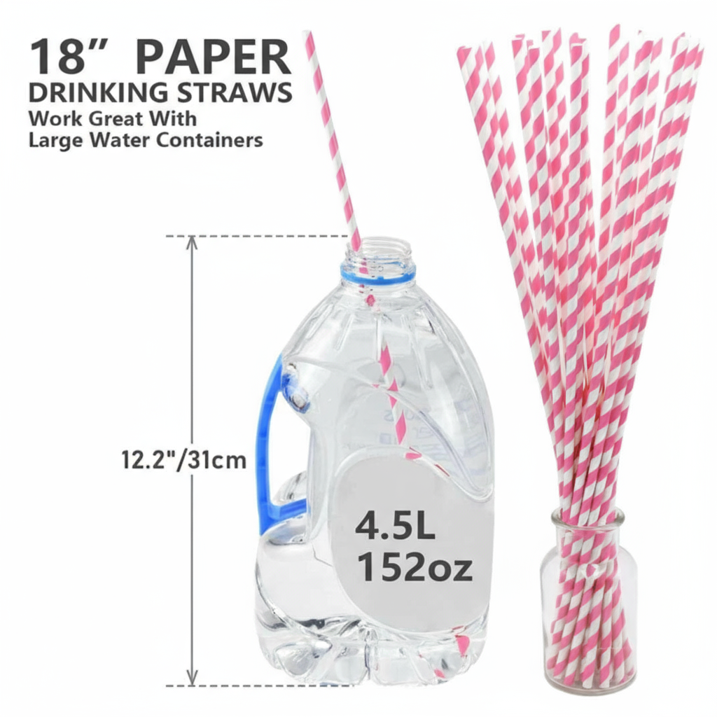 Bulk 100-Pack 6 mm × 450 mm Paper Straws – Fishbowl & Tall Glass