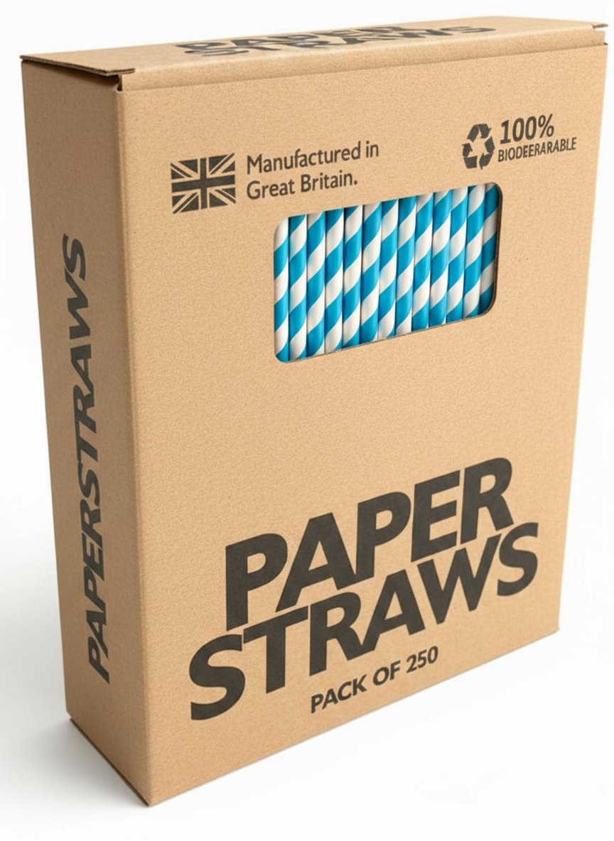 6 mm Blue & White Paper Straws – Pack of 250 | Compostable