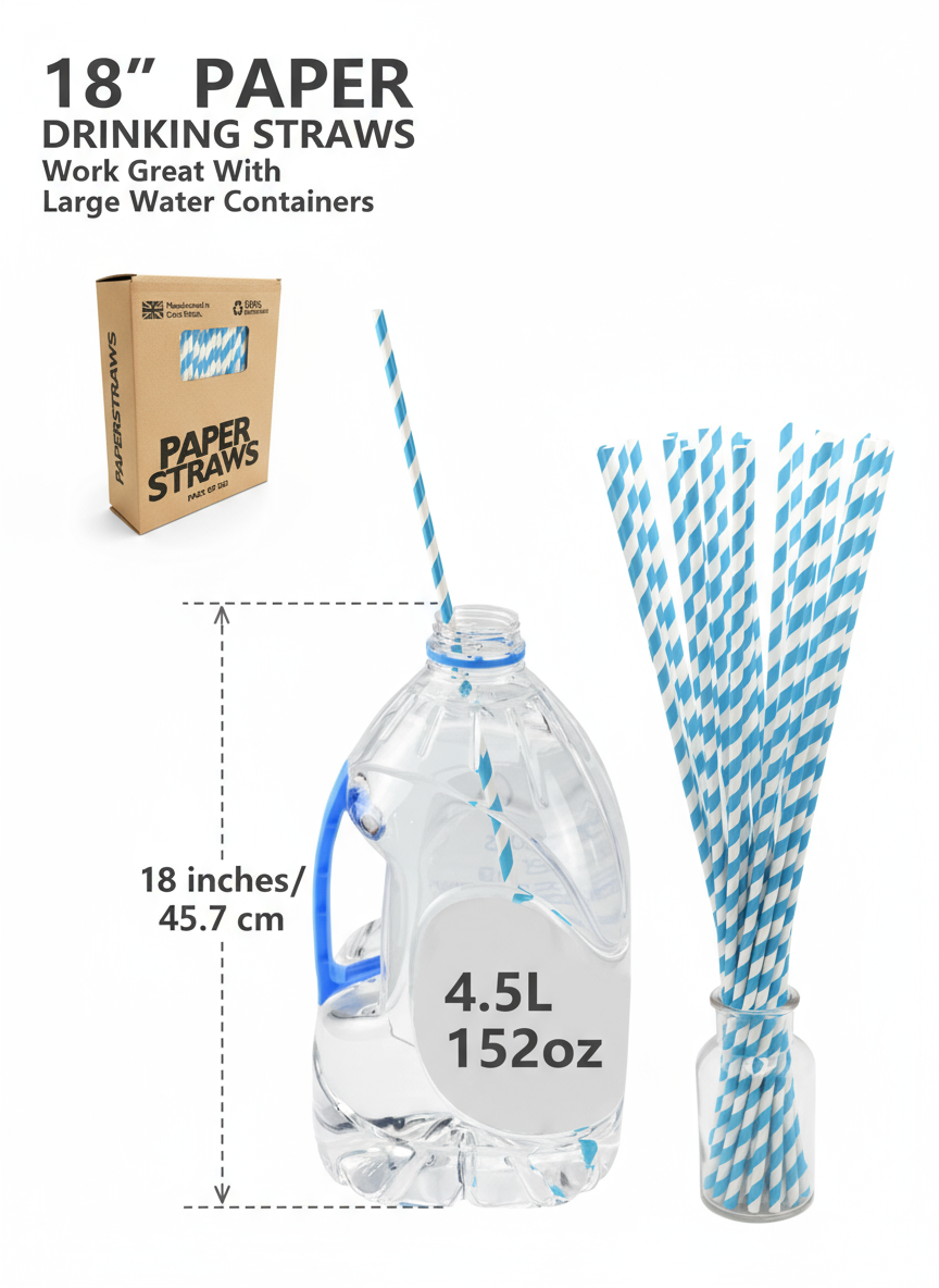 Sustainable 450 mm (18 in) Paper Straws – 100-Pack | UK Made