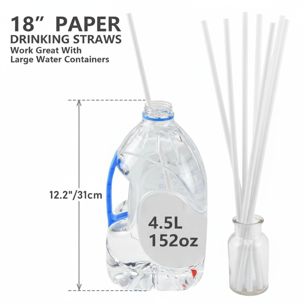 100-Pack 450 mm × 6 mm Compostable Paper Straws | Eco-Friendly