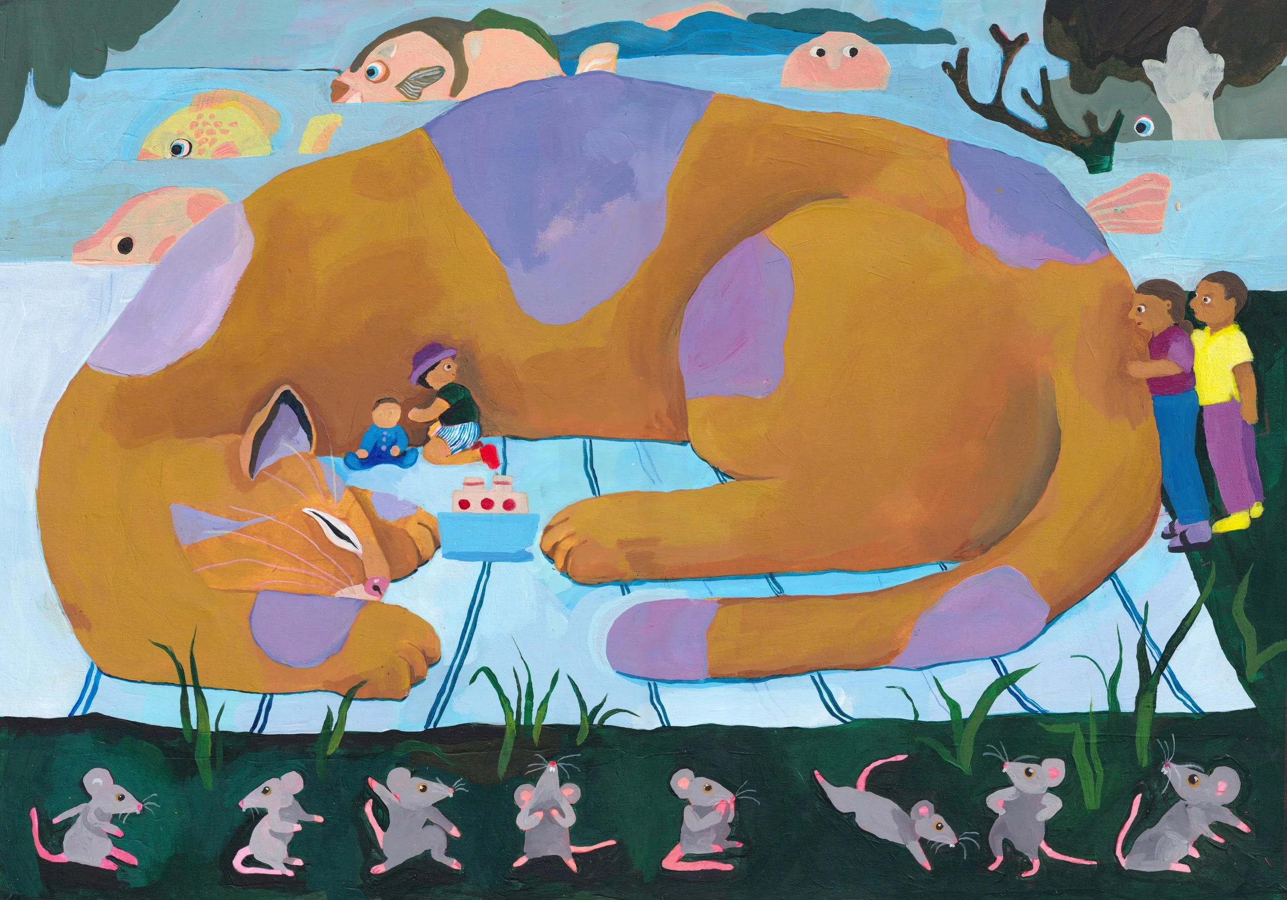 L'enfant chat - la sieste - peinture originale