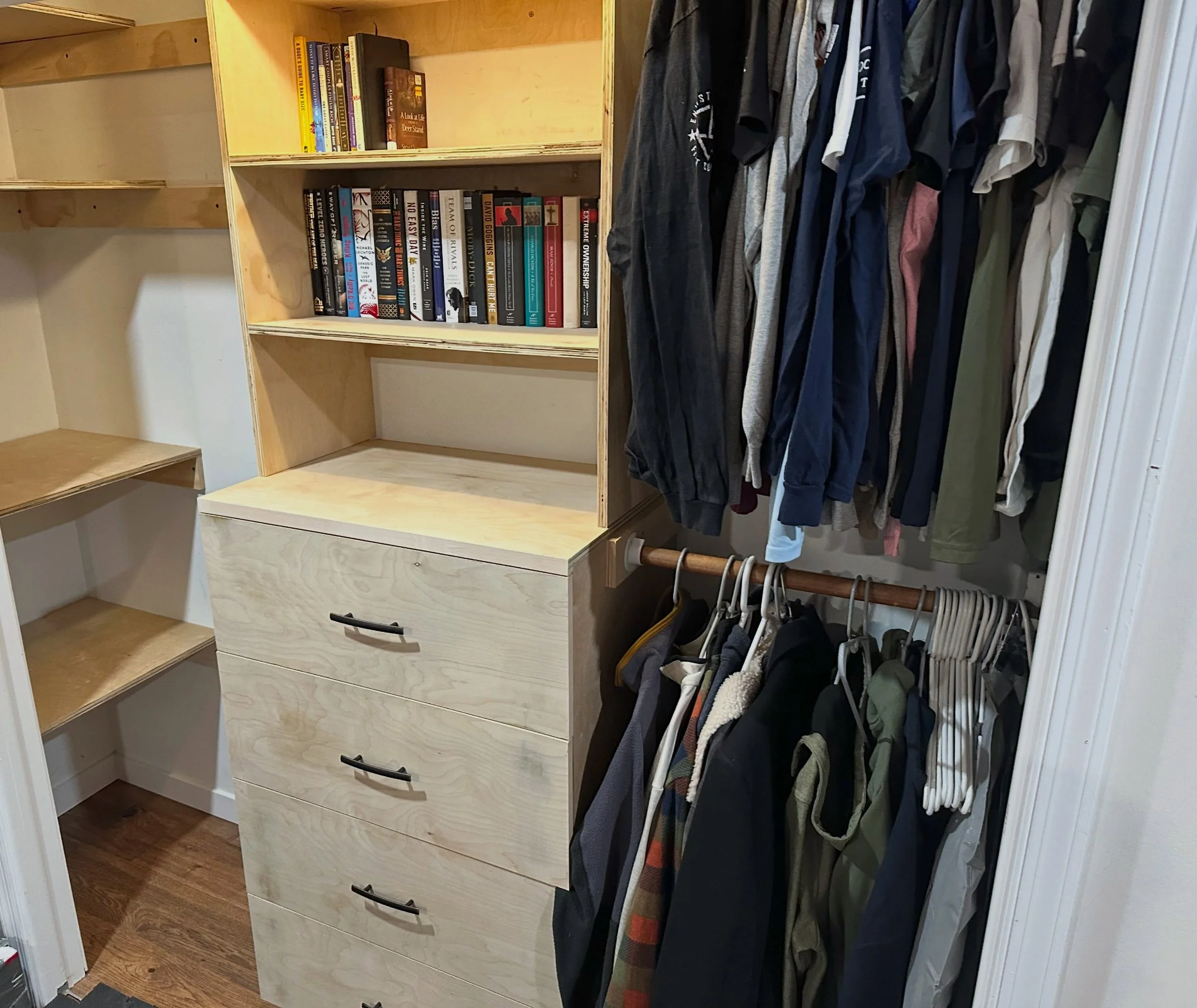Custom closet build &mdash; clean lines, smart storage, and a layout built to make every inch count.