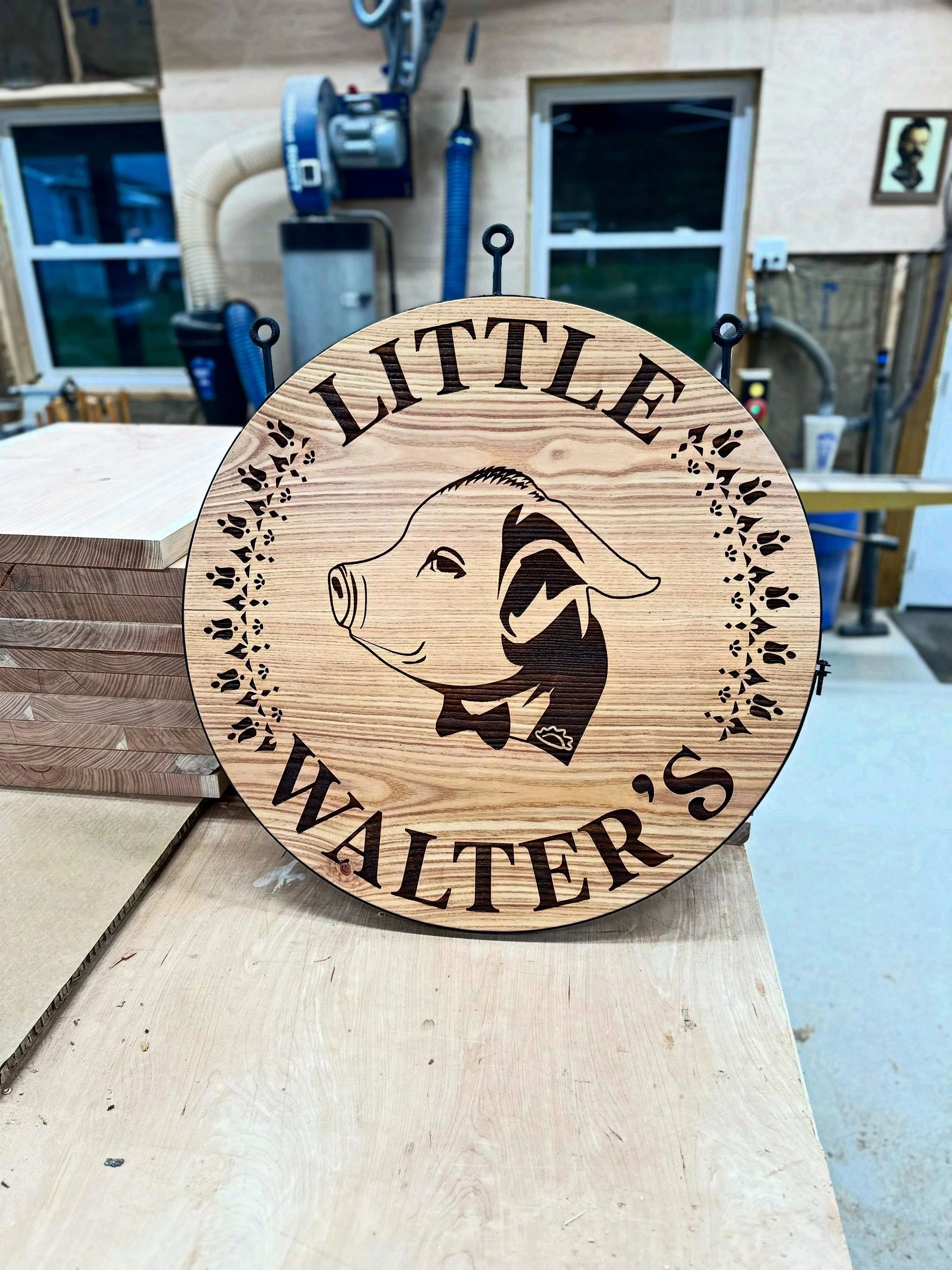 Custom wood engraving for a local restaurant &mdash; detailed, durable, and built exactly to the client&rsquo;s vision.