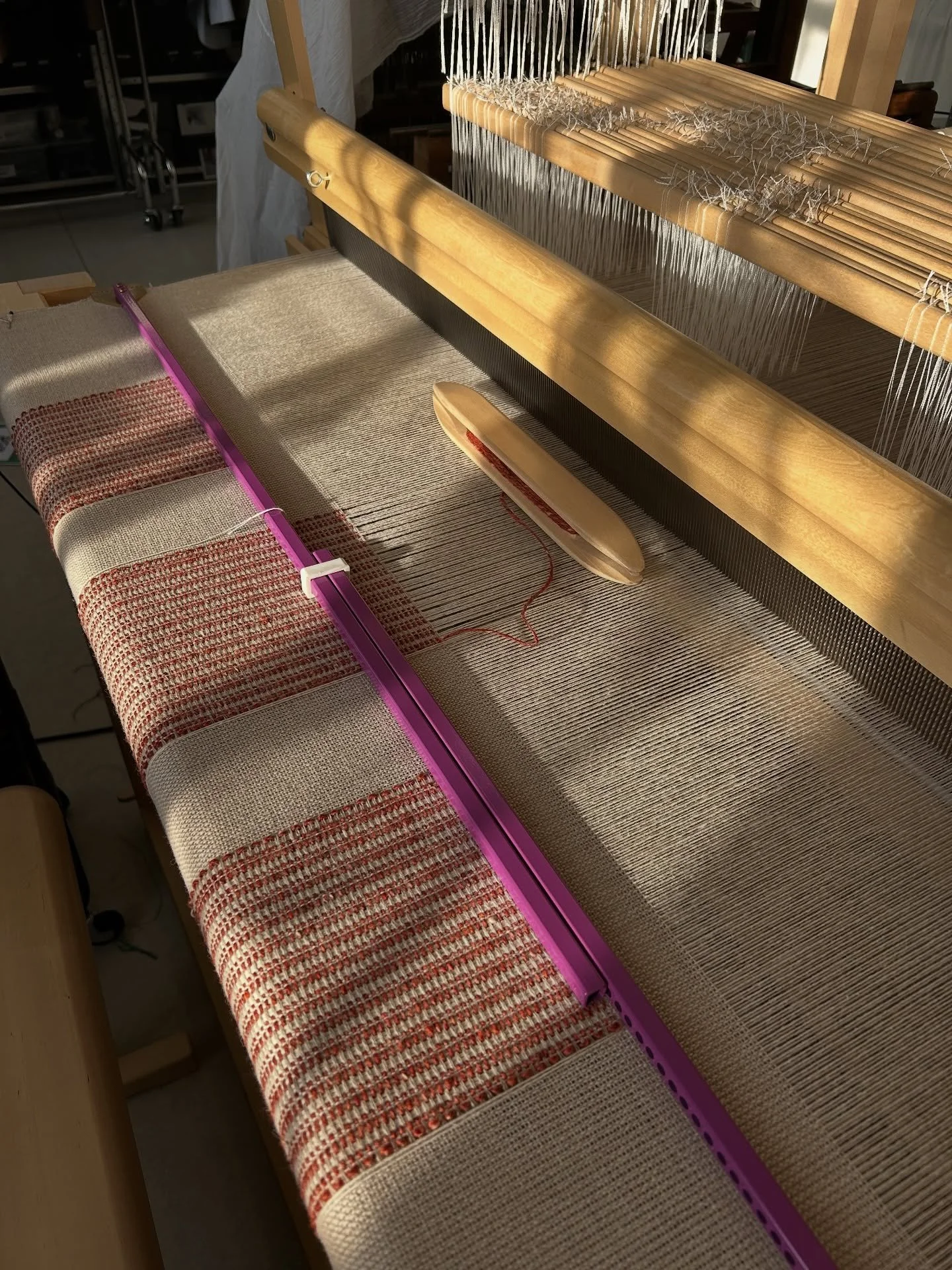 This bespoke headboard piece is coming together nicely on the loom at the moment - woven using some of my favourite Kilcarra tweed wool