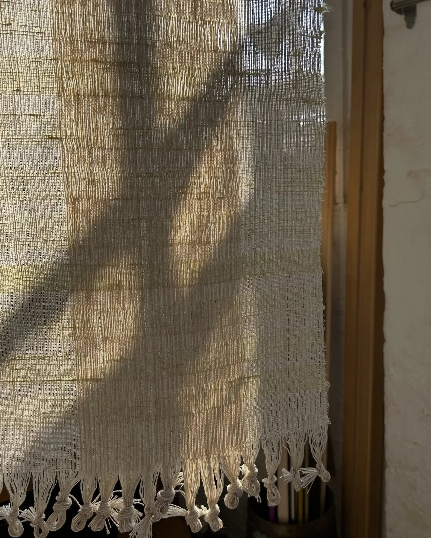 WIP from when the sun was shining; playing around and adding finishing touches

ODE II 
Handwoven in paper, viscose, linen and lambswool 
H68 x W36cm

This piece and a few others are currently available - drop me an email if you&rsquo;d like info on 