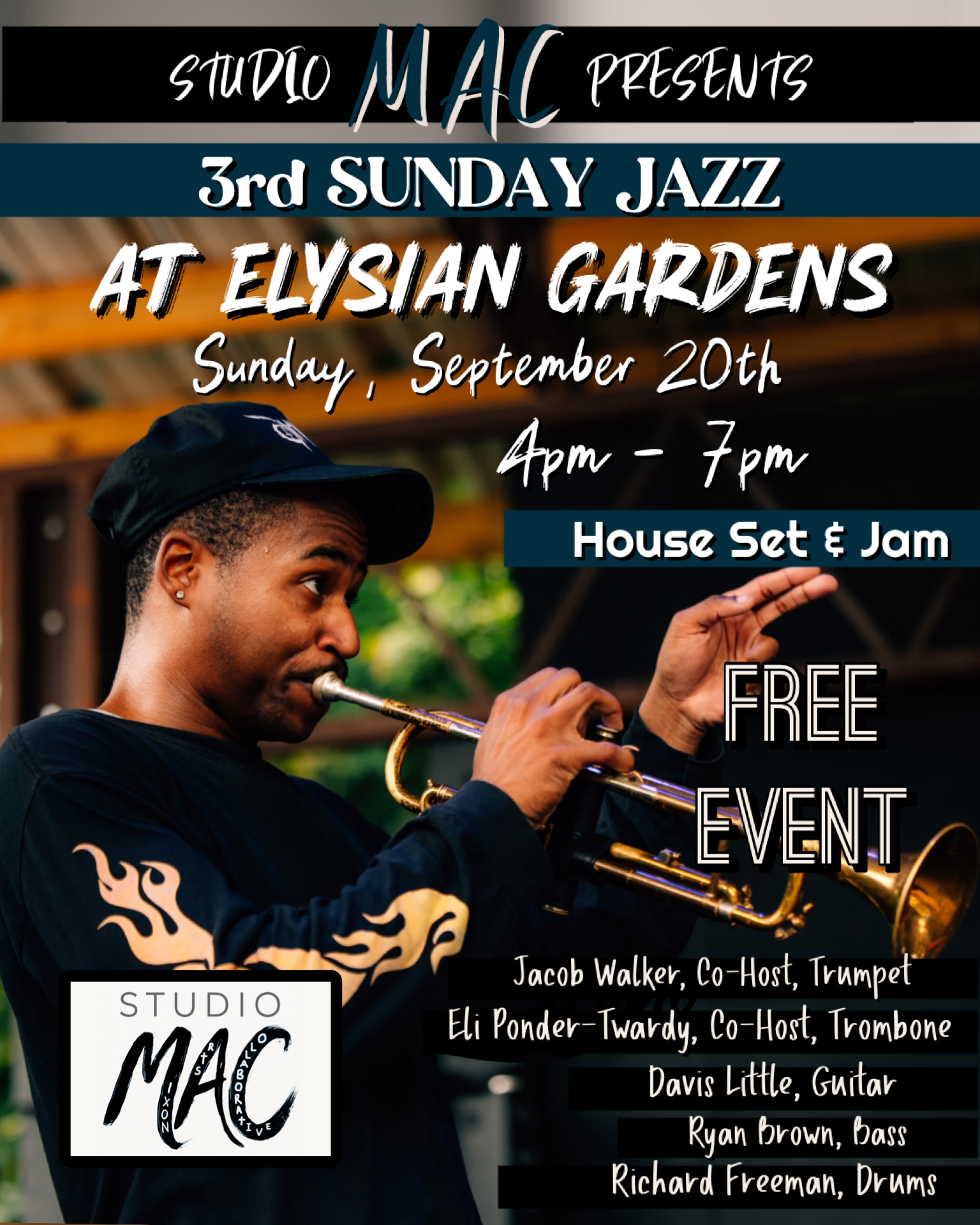 STUDIO MAC PRESENTS: 3RD SUNDAY JAZZ @ ELYSIAN GARDENS