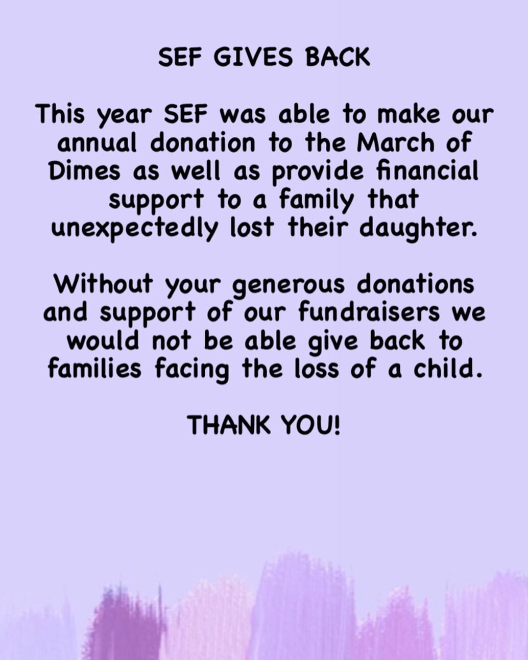 Though bittersweet, we feel privileged to be able to support families facing child loss. Thank YOU for helping us give to families that will endure this unimaginable loss 💜