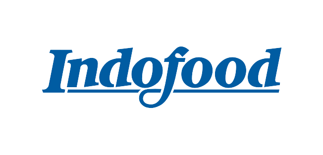 The logo for Indofood with the brand name in blue text and a black background.