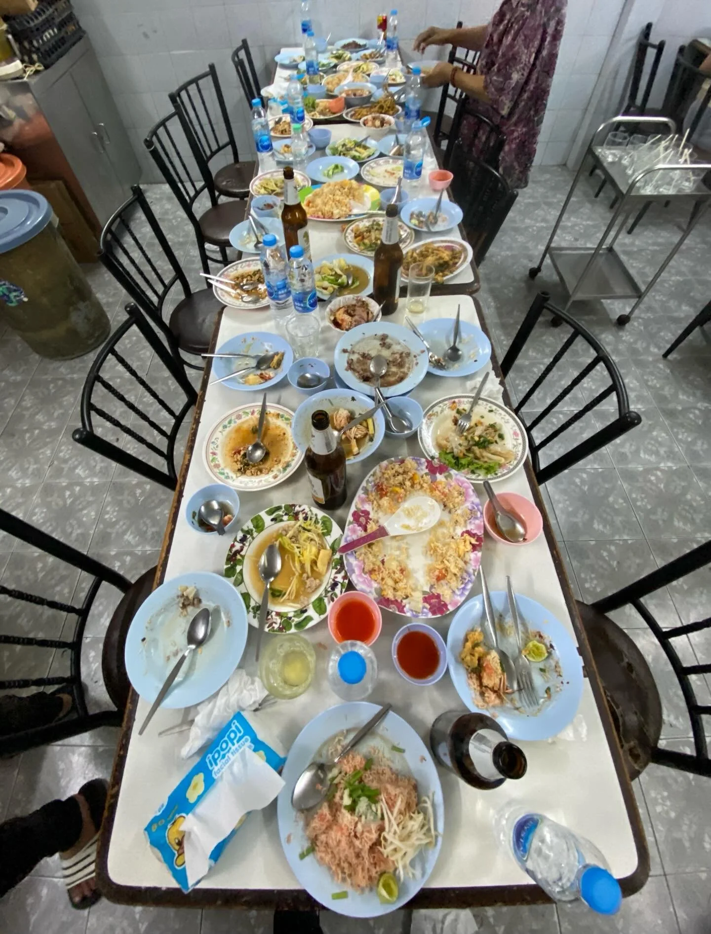 Scale local ข้าวต้ม food assault last night in the old town.

Look at the table, any guesses as to the total $ THB bill?