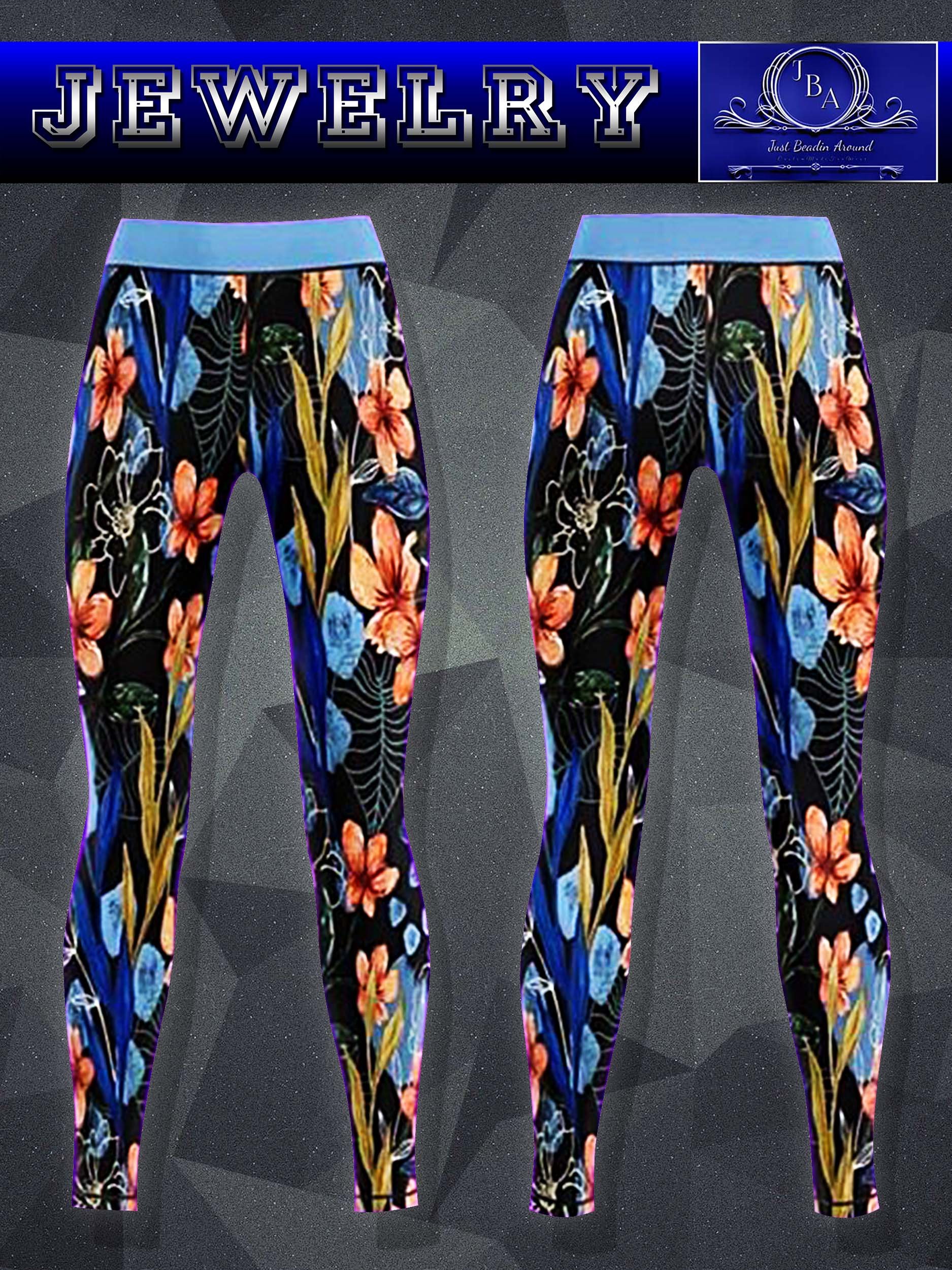 Full Length Blue Tropical Floral Leggings