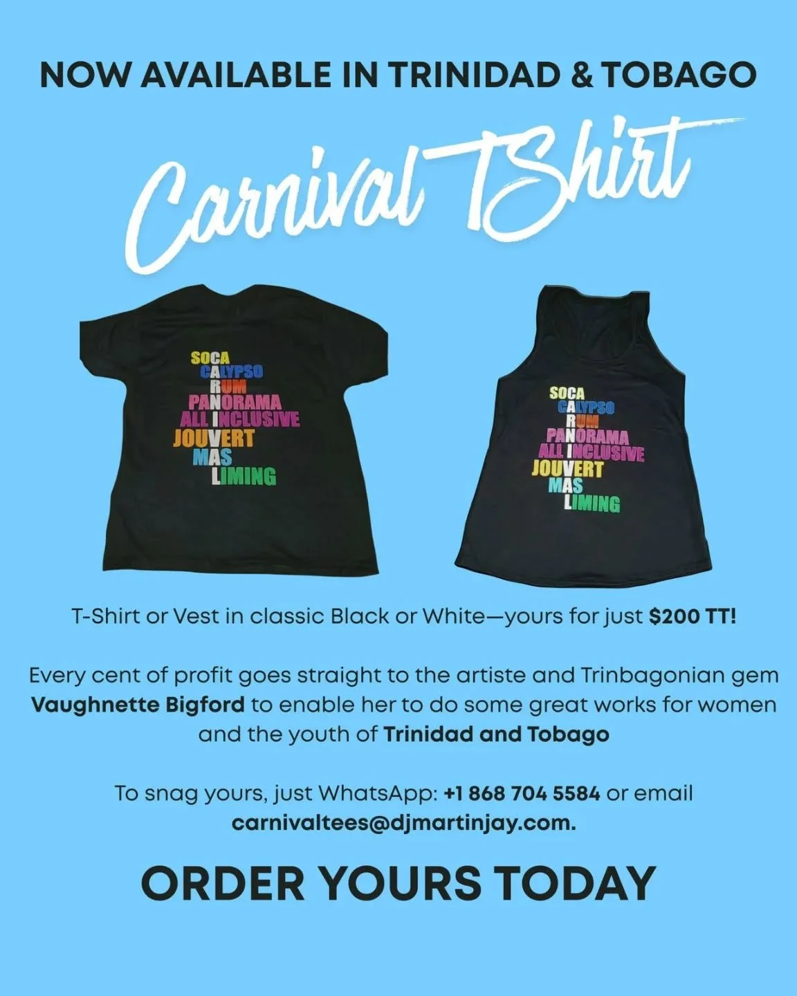 @djmartinjay70 beautifully designed Tshirt now available for purchase in Trinbago. Get yourself one of these. The profit from these Tshirts will help in ways you couldn't even imagine. Get yourself one by ordering from 704 5584. Thankful for the work