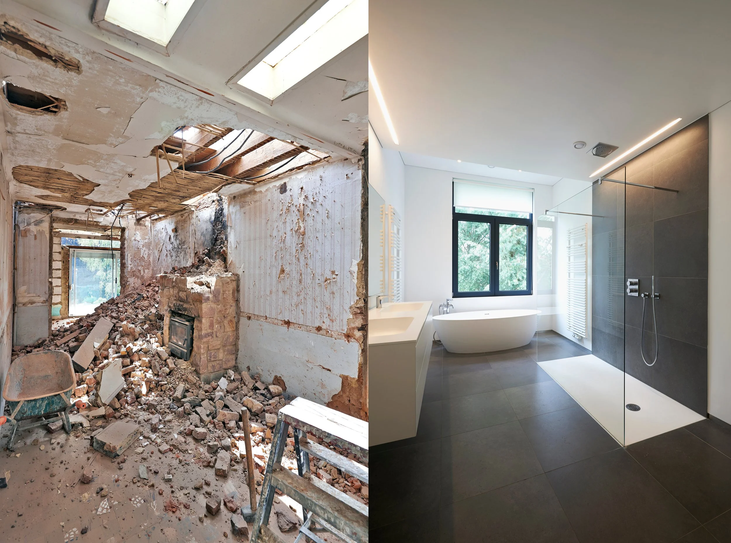 Interior design and renovation bathroom before and after