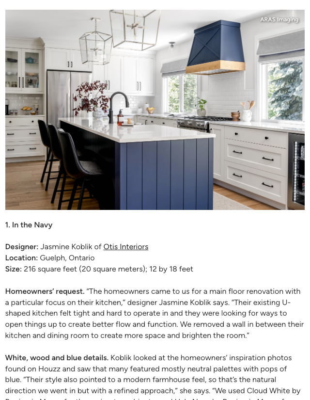 Otis Interiors Featured in Houzz Magazine for number one kitchen