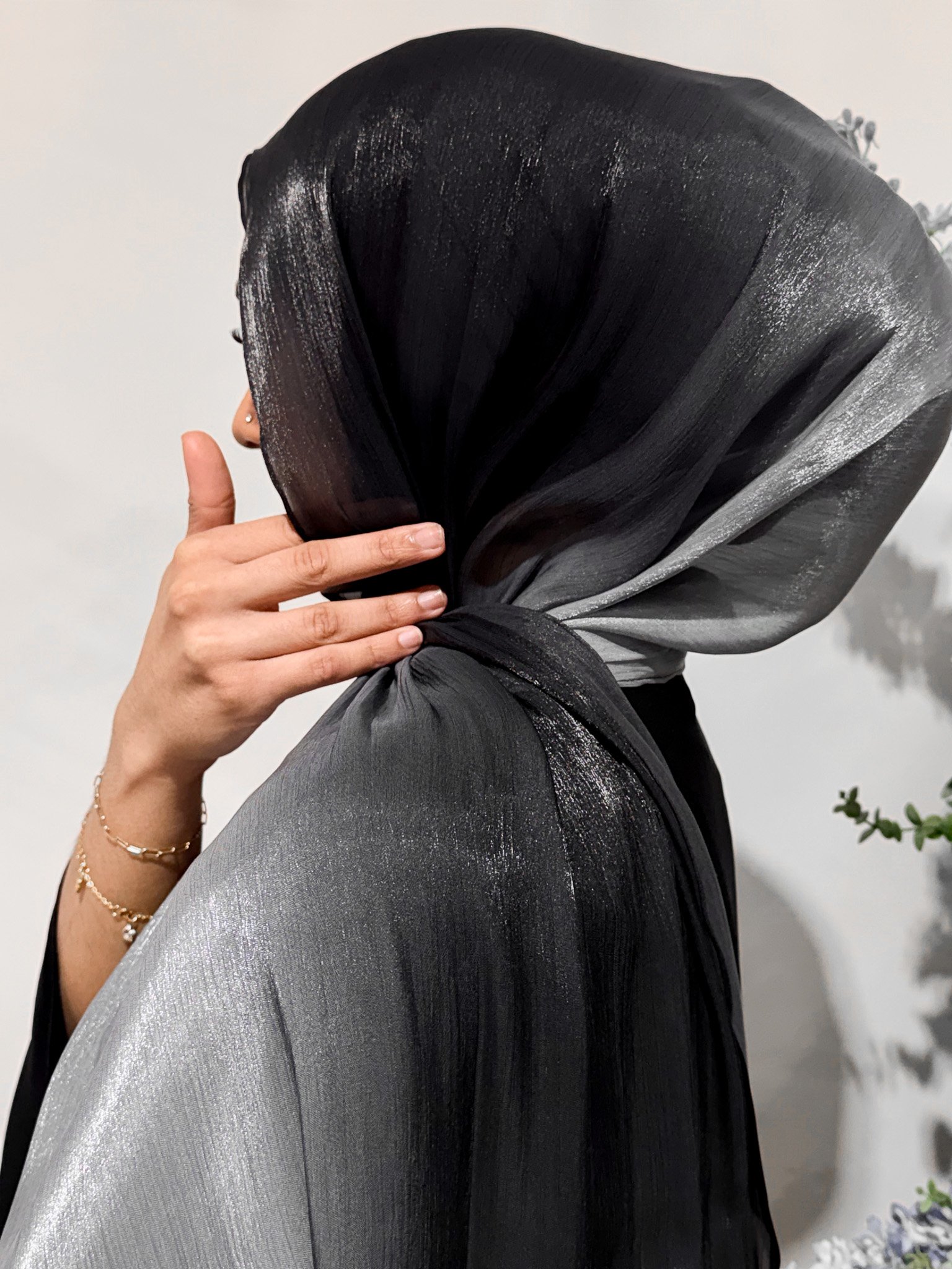 Soft Organza Silk Hijab – Silver Noir