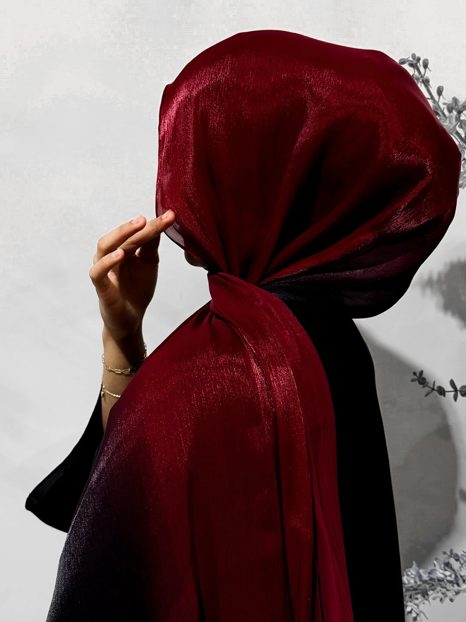 Soft Organza Silk Hijab – Crimson Noir