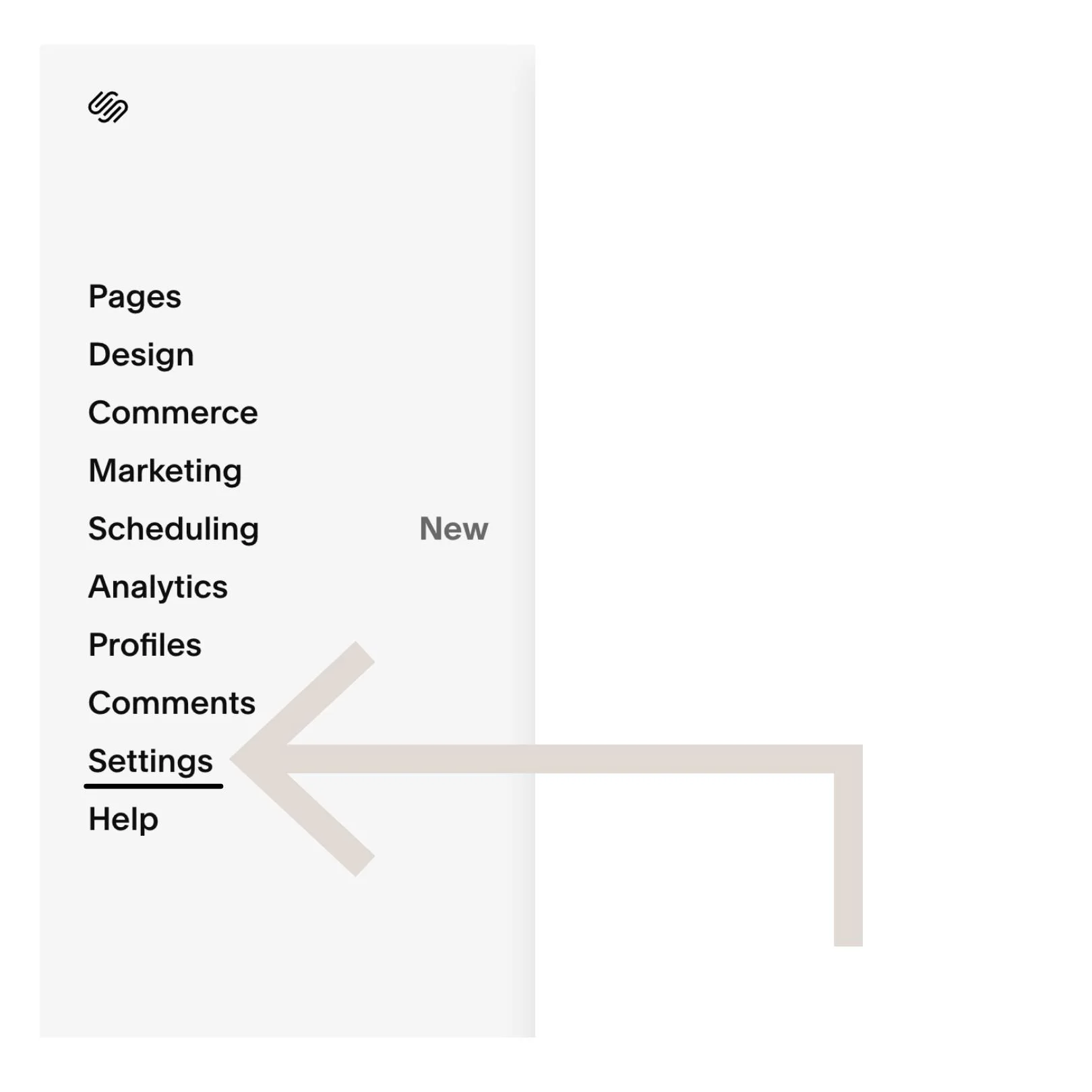 From the main menu on Squarespace go to settings