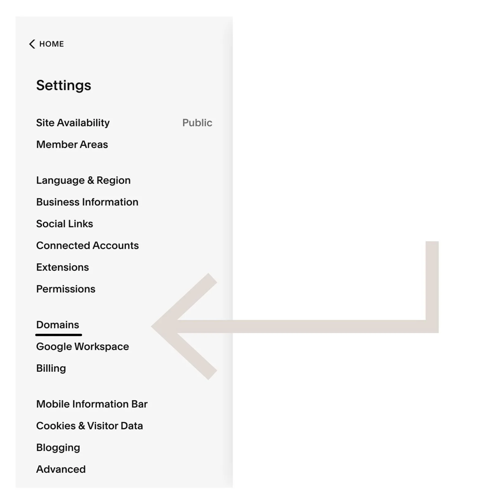 From the Squarespace settings menu go to Domains