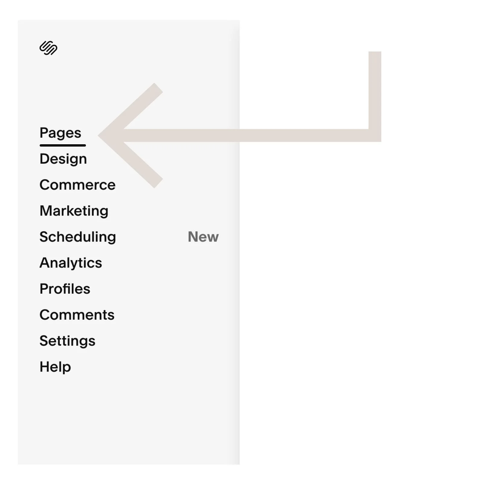Select pages from the main menu