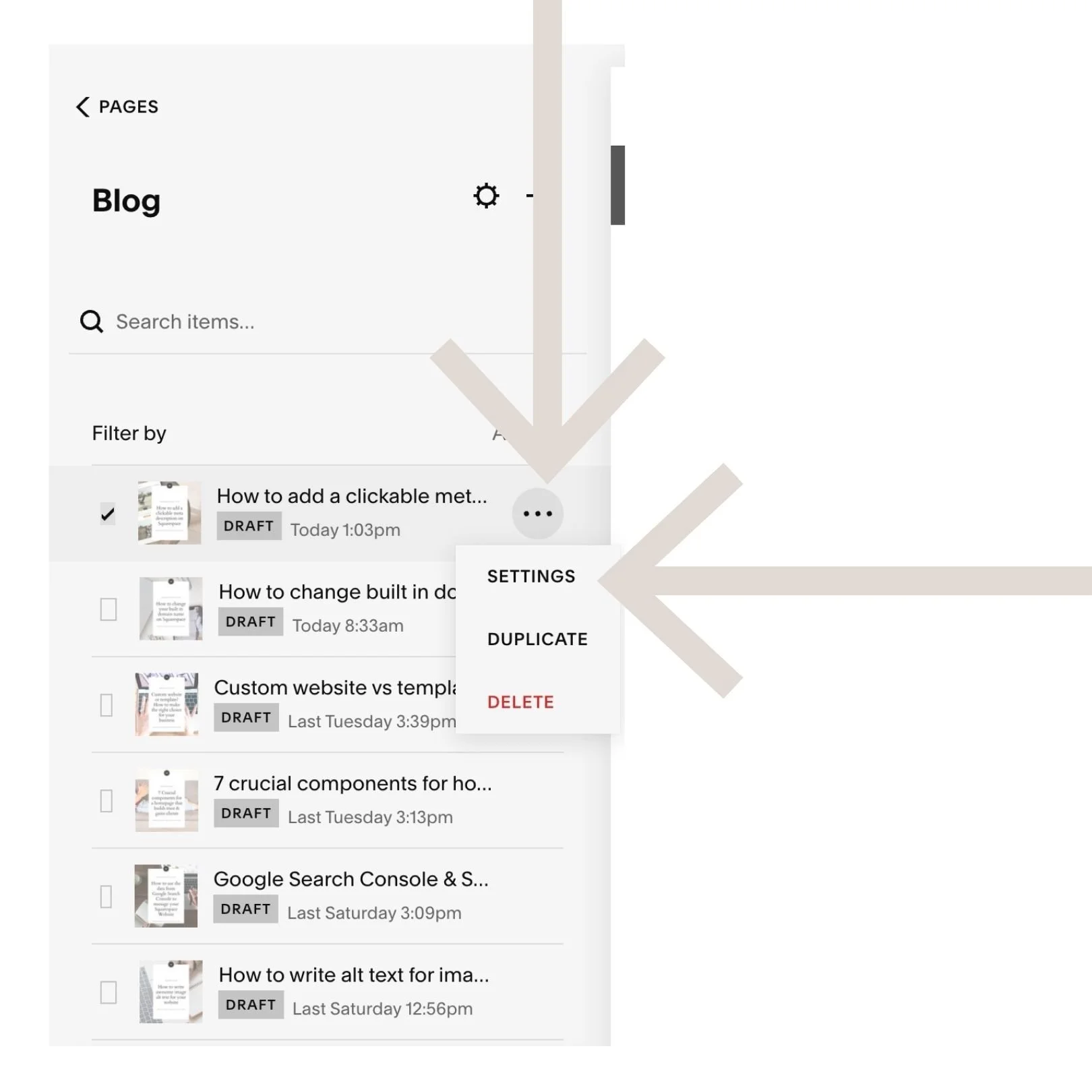 Choose your item and click settings