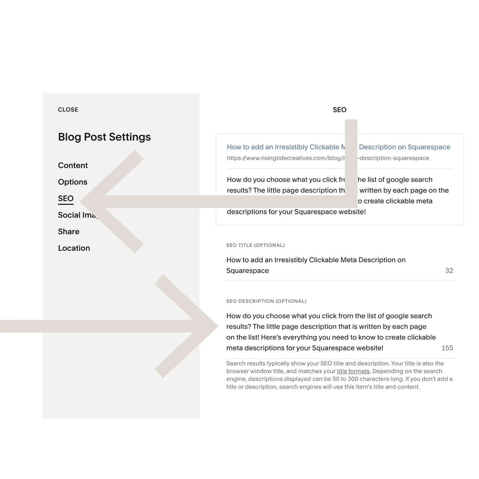 Choose SEO from the settings menu