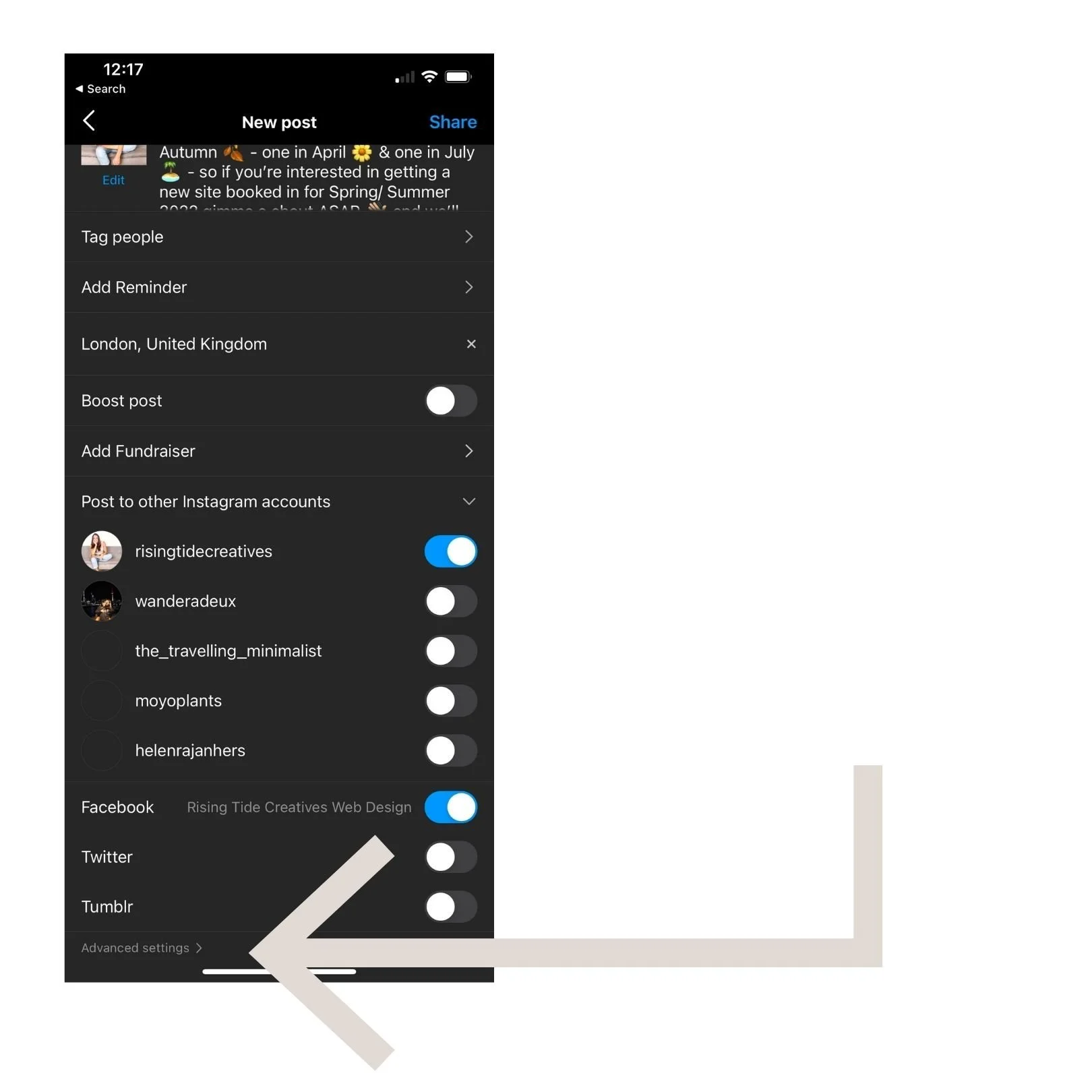 Click on advanced settings button