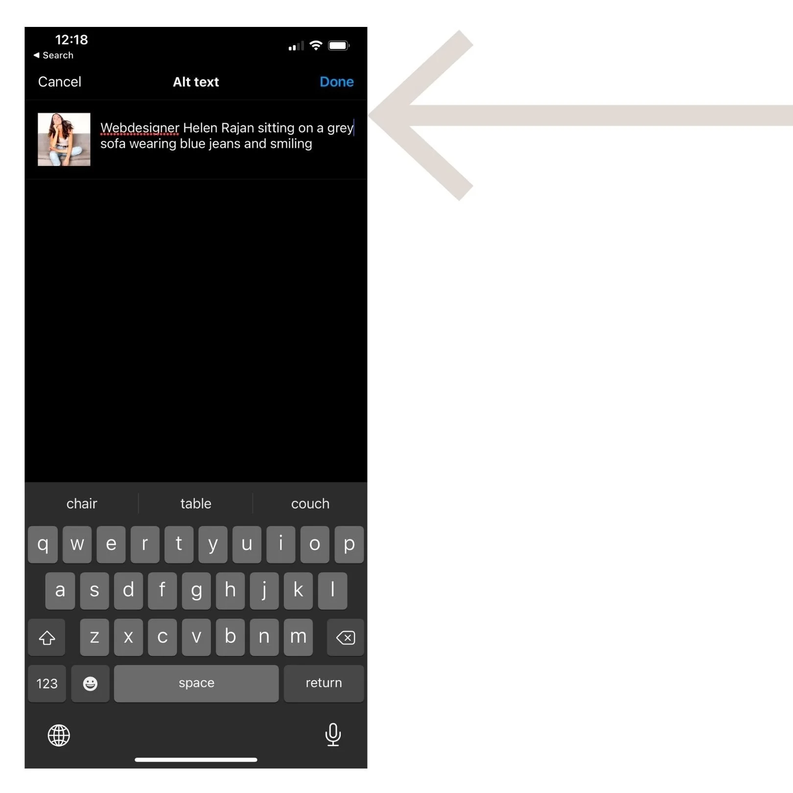 Add your alt text as described above and click done. Publish as normal