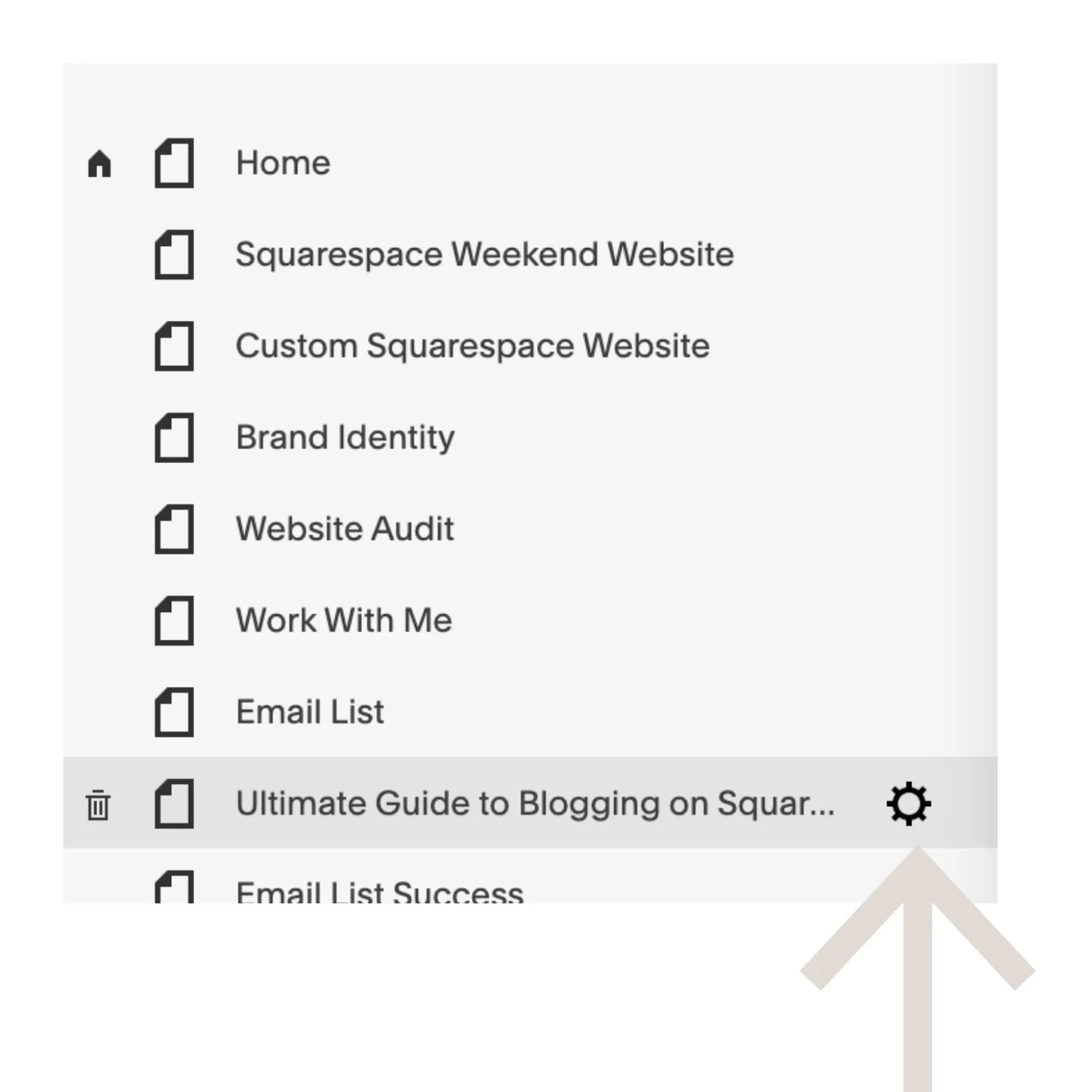 Hover over the page and click the gear icon