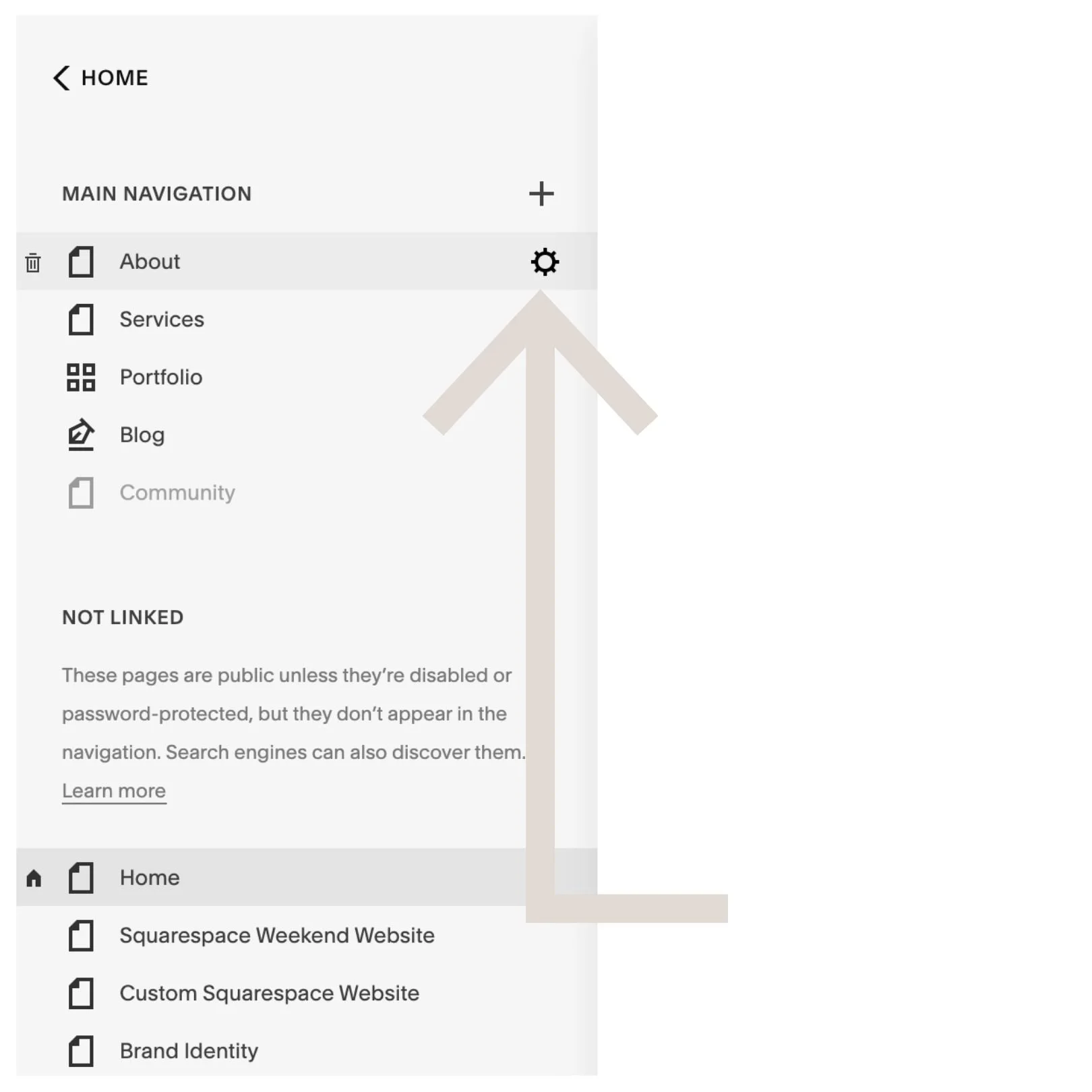 Click the gear icon next to the page you want to add a title for